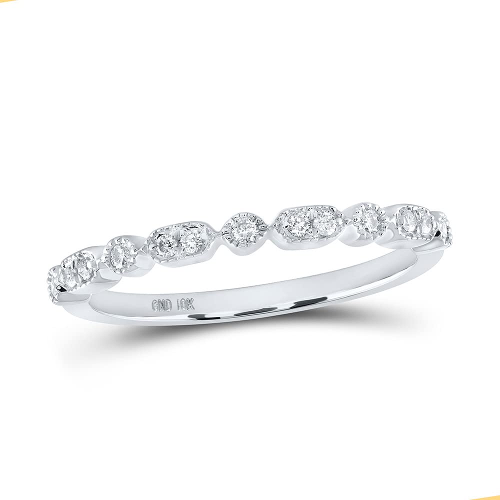 10K White Gold Women's Round Diamond Stackable Band Ring - 1/8 Cttw, Size 4-10 | Elegant Wedding, Anniversary, Promise or Everyday Jewelry Gift for Her