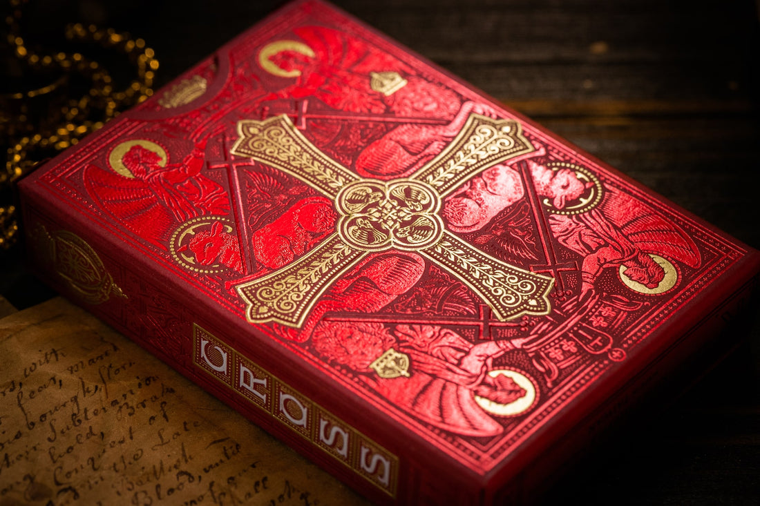 Gilded Cross Playing Cards - Red Maroon Martyrs Limited Edition (1 of 150) - Perfect for Collectors, Card Games, and Magic Tricks