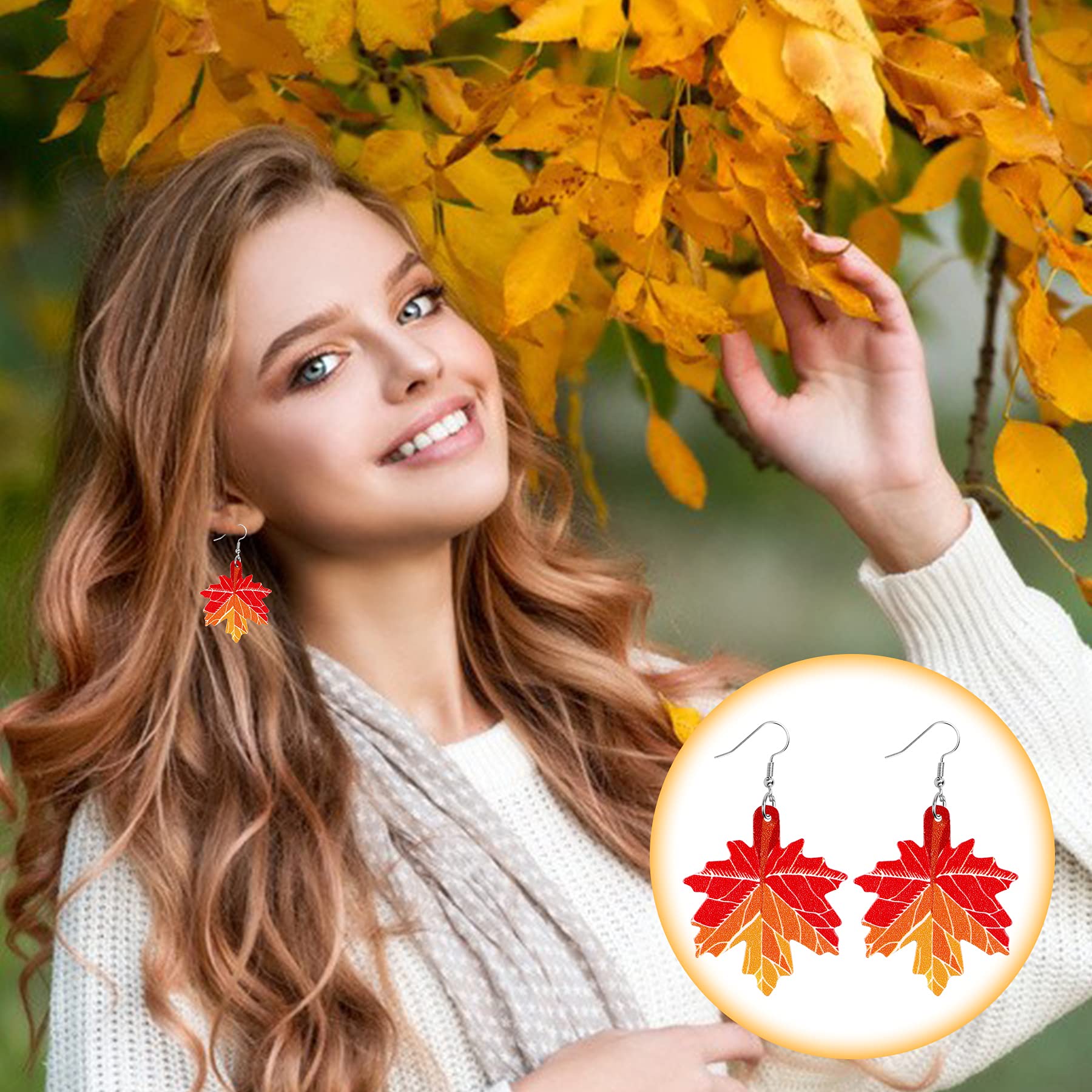 9 Pairs Thanksgiving Fall Faux Leather Earrings for Women - Pumpkin, Sunflower & Maple Leaf Dangle Earrings - Lightweight Autumn Jewelry for Holiday Parties, Office Wear & Seasonal Outfits