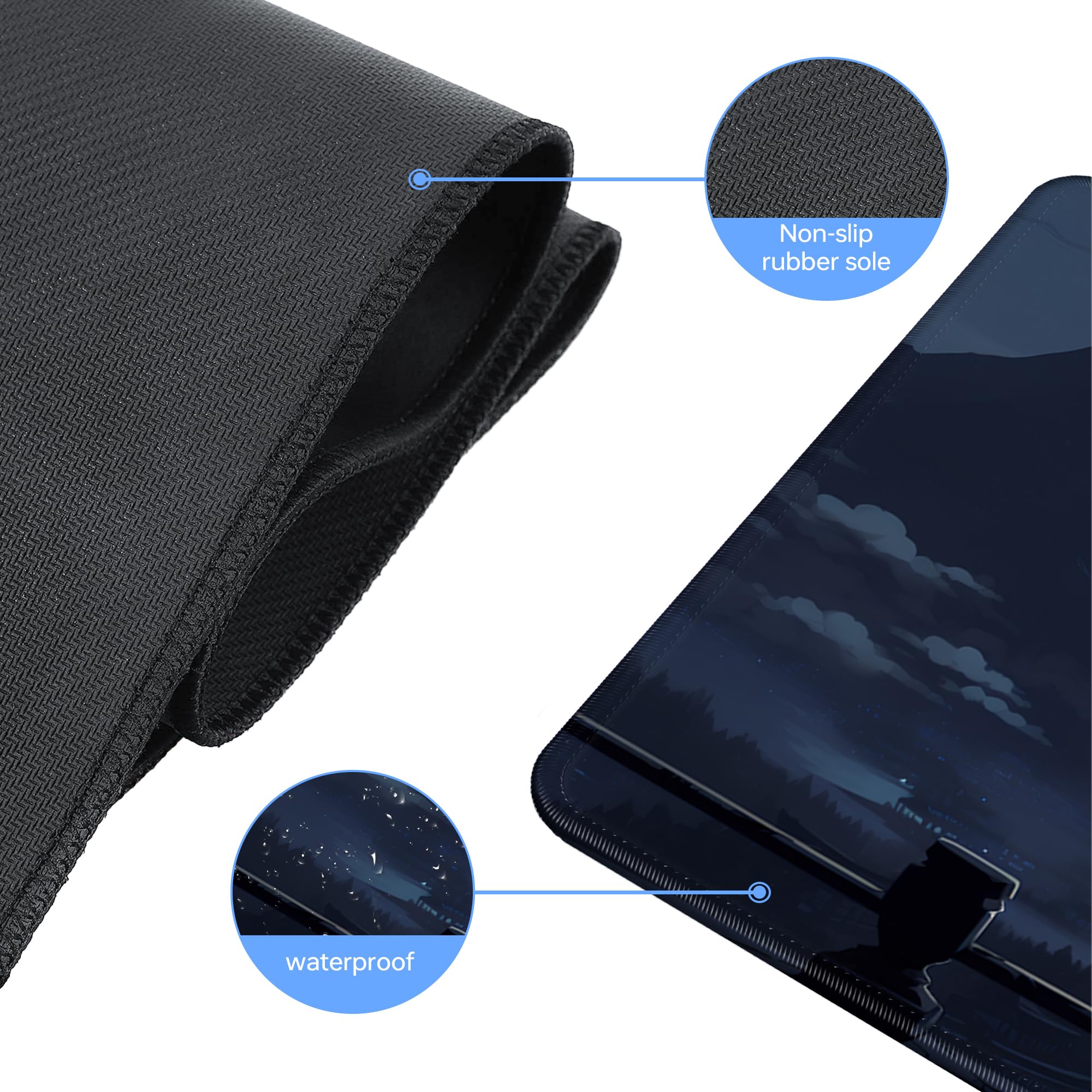 Moon Cat XXL Gaming Mouse Pad (31.5x15.7 Inch) - Extra Large Non-Slip Desk Mat with Stitched Edges for PC, Laptop, Office & Home Use - Cute Black Extended Keyboard Mousepad for Gamers & Work