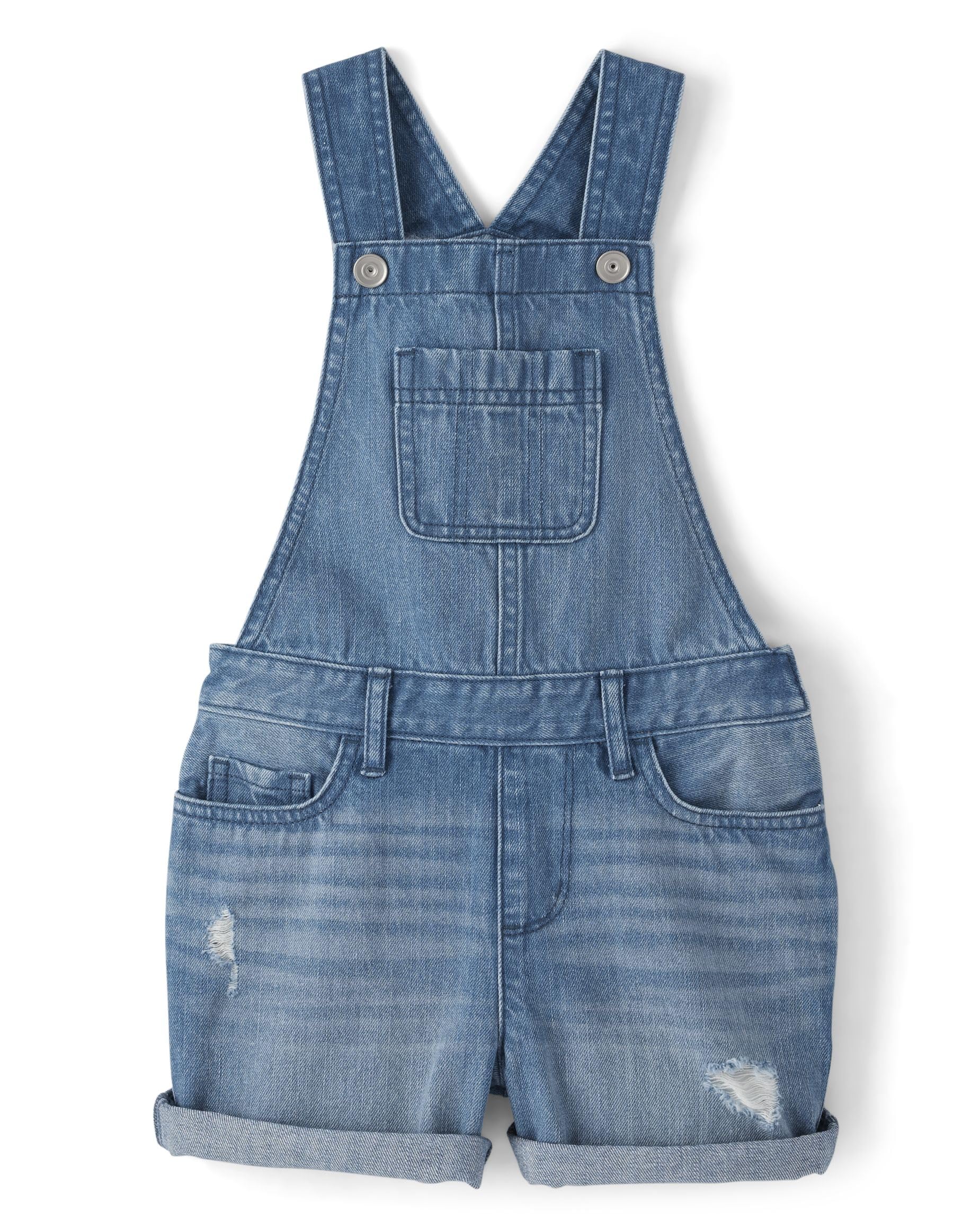 The Children's Place Girls Denim Shortall Overalls - Cute & Comfortable Toddler Jumper Romper for Playtime, Summer Outfits & Casual Wear