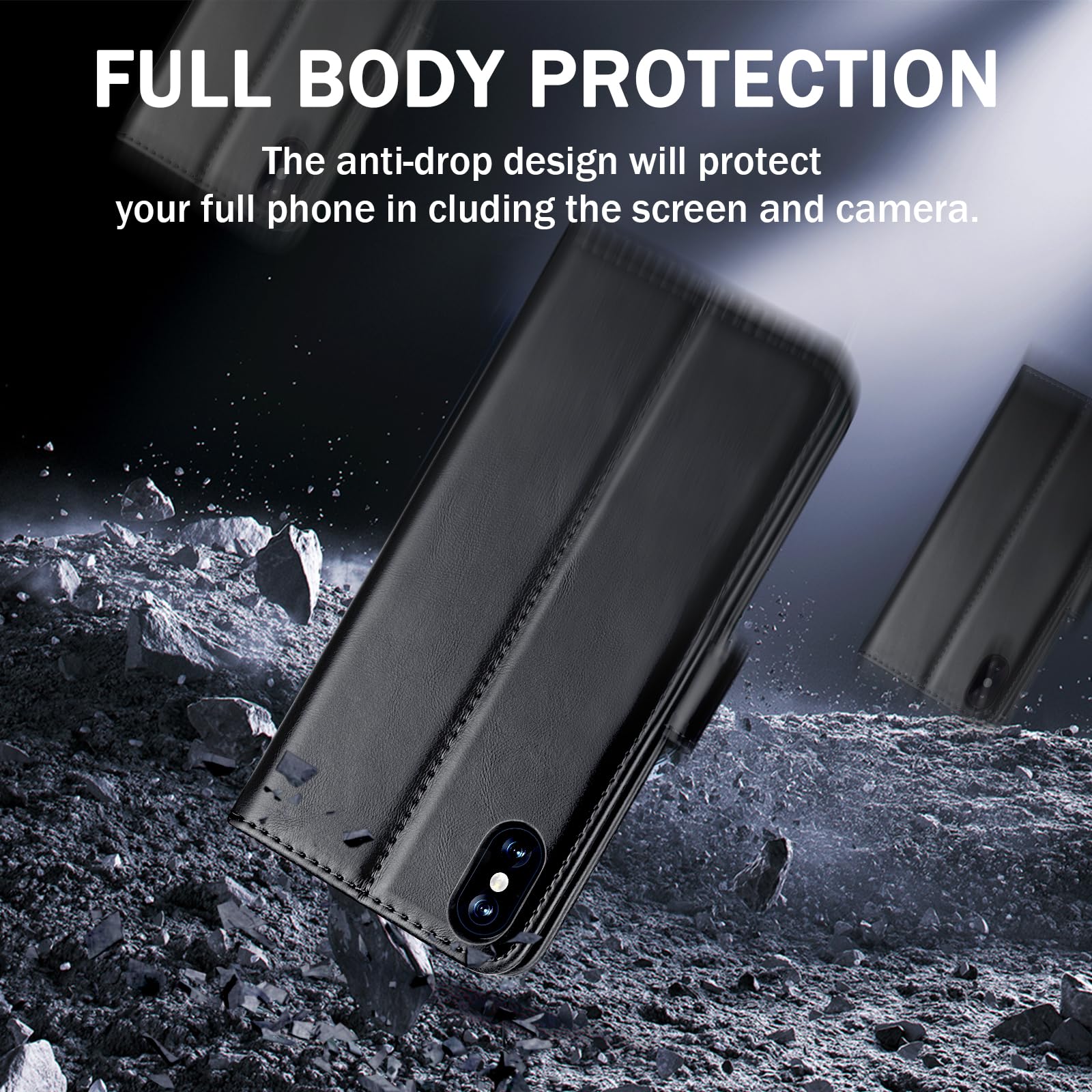 Premium Luxury PU Leather iPhone Xs Max Case (6.5 inch) - Magnetic Wallet with Card Holder, Kickstand & Shockproof Protection - Black | Perfect for Business, Travel & Everyday Use