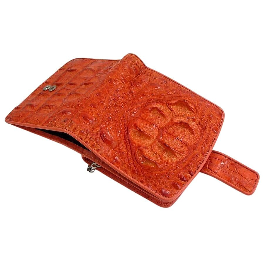 Luxury Orange Crocodile Leather Women's Wallet - Genuine Exotic Skin Credit Card Holder & Cash Pouch - Perfect for Everyday Use, Gift Giving & Special Occasions