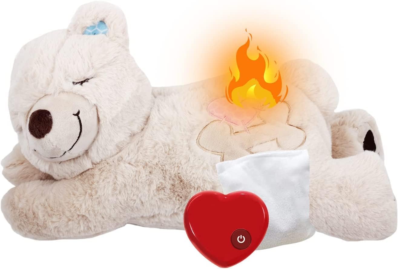 ALL FOR PAWS Puppy Soothing Toy with Heartbeat - Warm Stuffed Animal Plush Bear for Dog Anxiety Relief & Crate Training - Perfect Sleep Aid for Puppies & Anxious Dogs