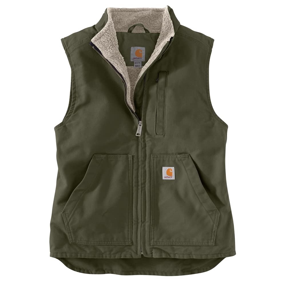 Carhartt Women's Relaxed Fit Washed Duck Sherpa-Lined Mock-Neck Vest - Warm Winter Workwear for Outdoor Activities & Casual Wear