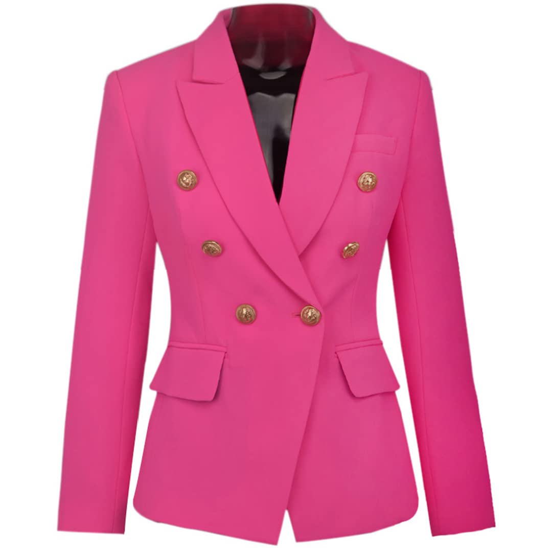 Stylish Women's Fashion Blazer with Metal Buttons - Slim Fit Pink Jacket for Office, Party & Formal Occasions | High-Quality Bright Color Blazers for Women