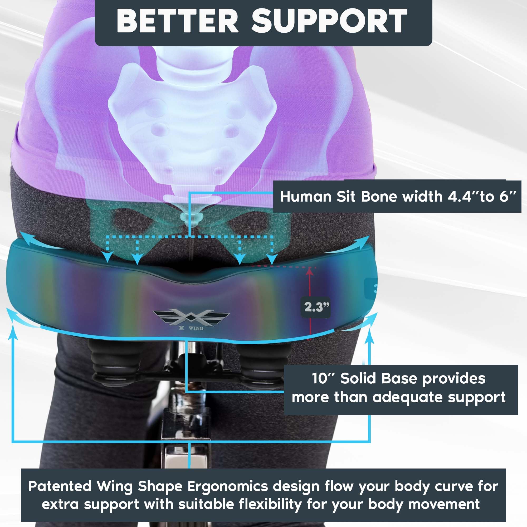 X WING Wide Comfort Noseless Bike Seat Cushion for Men & Women - Extra Padding Ergonomic Design for Peloton, Electric, City & Stationary Bikes - Perfect for Indoor Cycling, Commuting & Long Rides - Winged Bike Seat with Soft Cushion Support