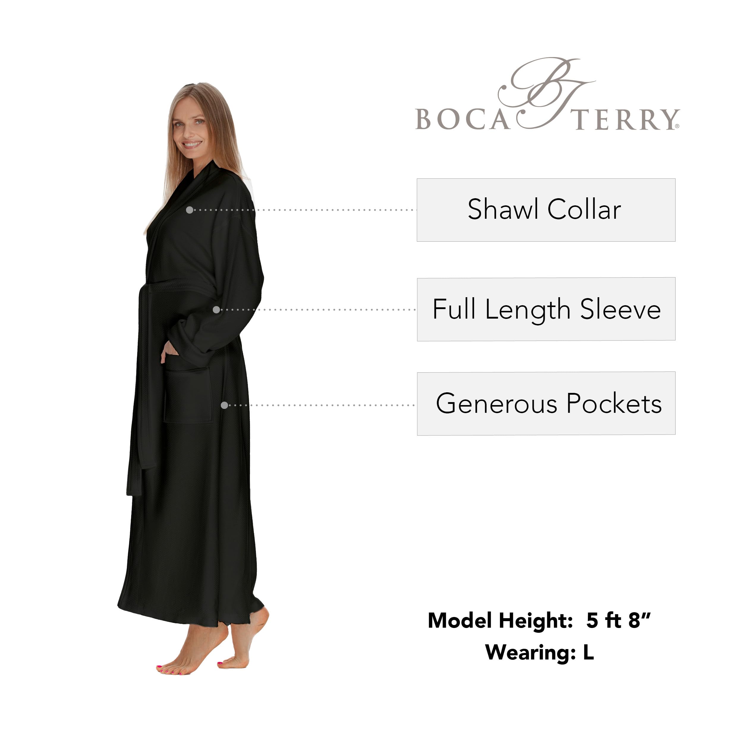 Boca Terry Women's Soft Waffle Knit Robe - Long Luxurious Spa Bathrobe for Hotels & Resorts | Cozy Loungewear for Relaxation at Home or Vacation Getaways