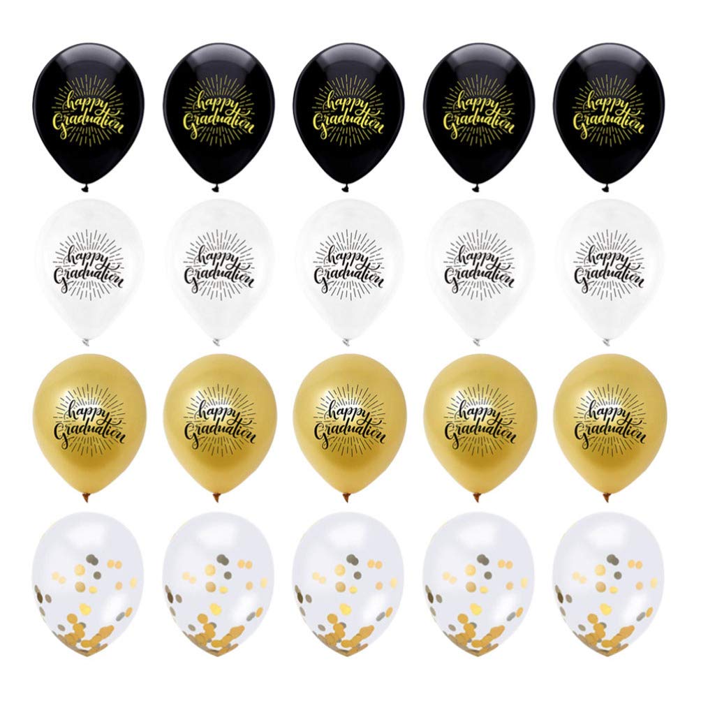 PRETYZOOM 30-Pack Graduation Balloons - 12 Inch Confetti Latex Balloons in Black, White & Gold for Graduation Party Decorations | Perfect for Graduation Ceremonies, Photo Backdrops & Celebration Decor