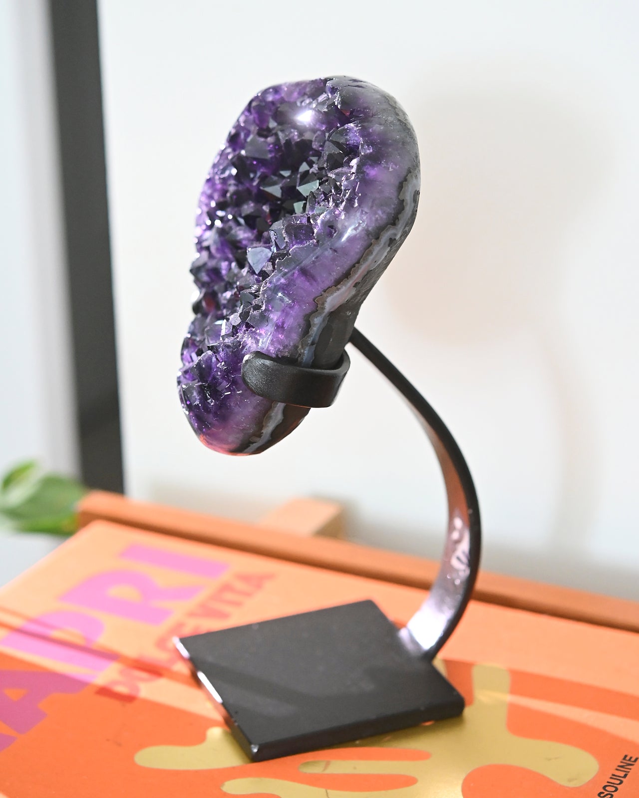 Natural Amethyst Crystal Geode on Wooden Stand - 5.5 lbs Healing Stone for Home Decor, Meditation & Spiritual Gifts