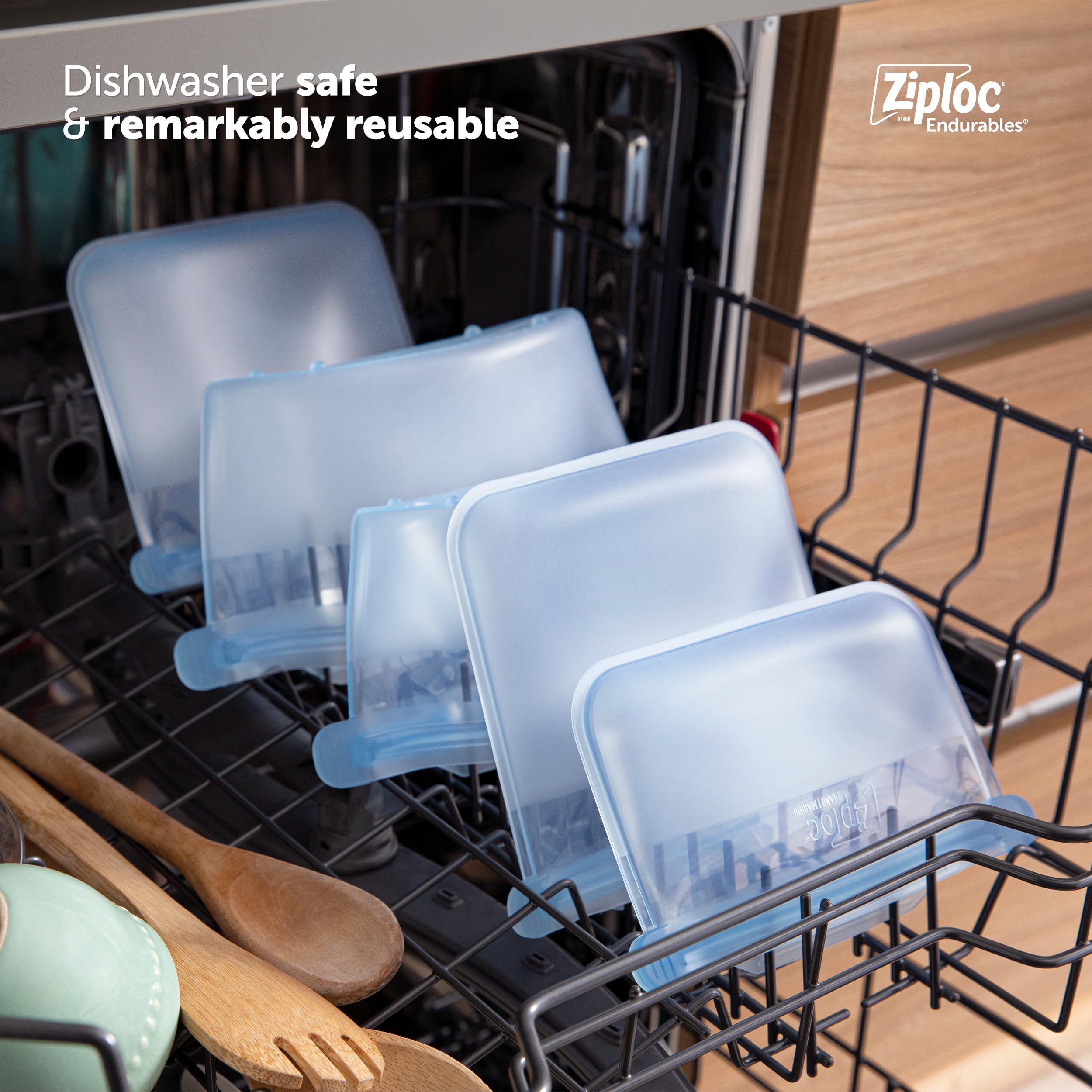Ziploc Endurables 1 Cup Reusable Silicone Food Storage Bags - Freezer, Oven & Microwave Safe - Dishwasher Safe Meal Prep Containers (2 Pack) for Lunch, Snacks & Leftovers