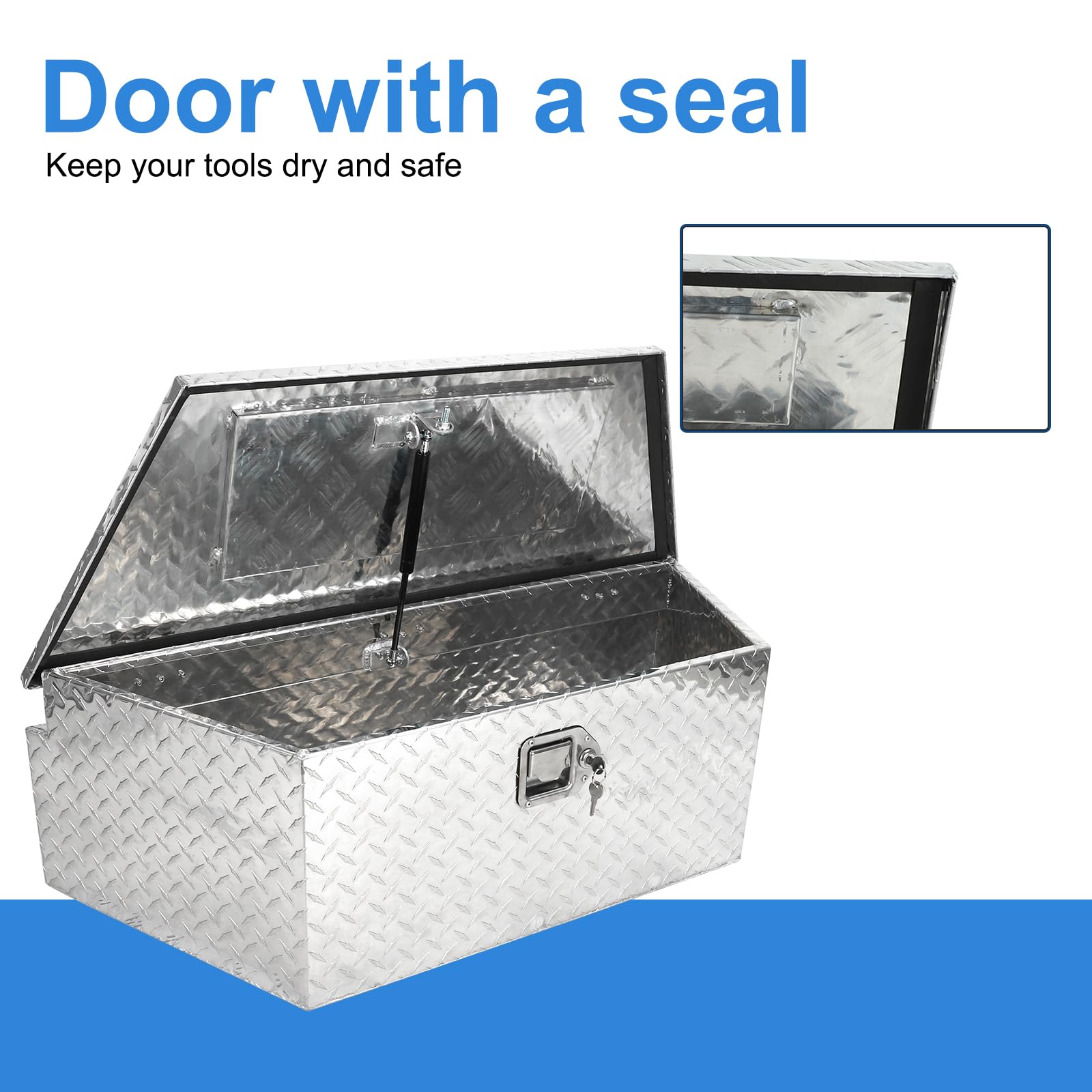 EASYBERG 39 Inch Heavy Duty Aluminum Trailer Tongue Tool Box with Lock & Keys - Silver Diamond Plate Storage for Trucks, Trailers, RVs (39