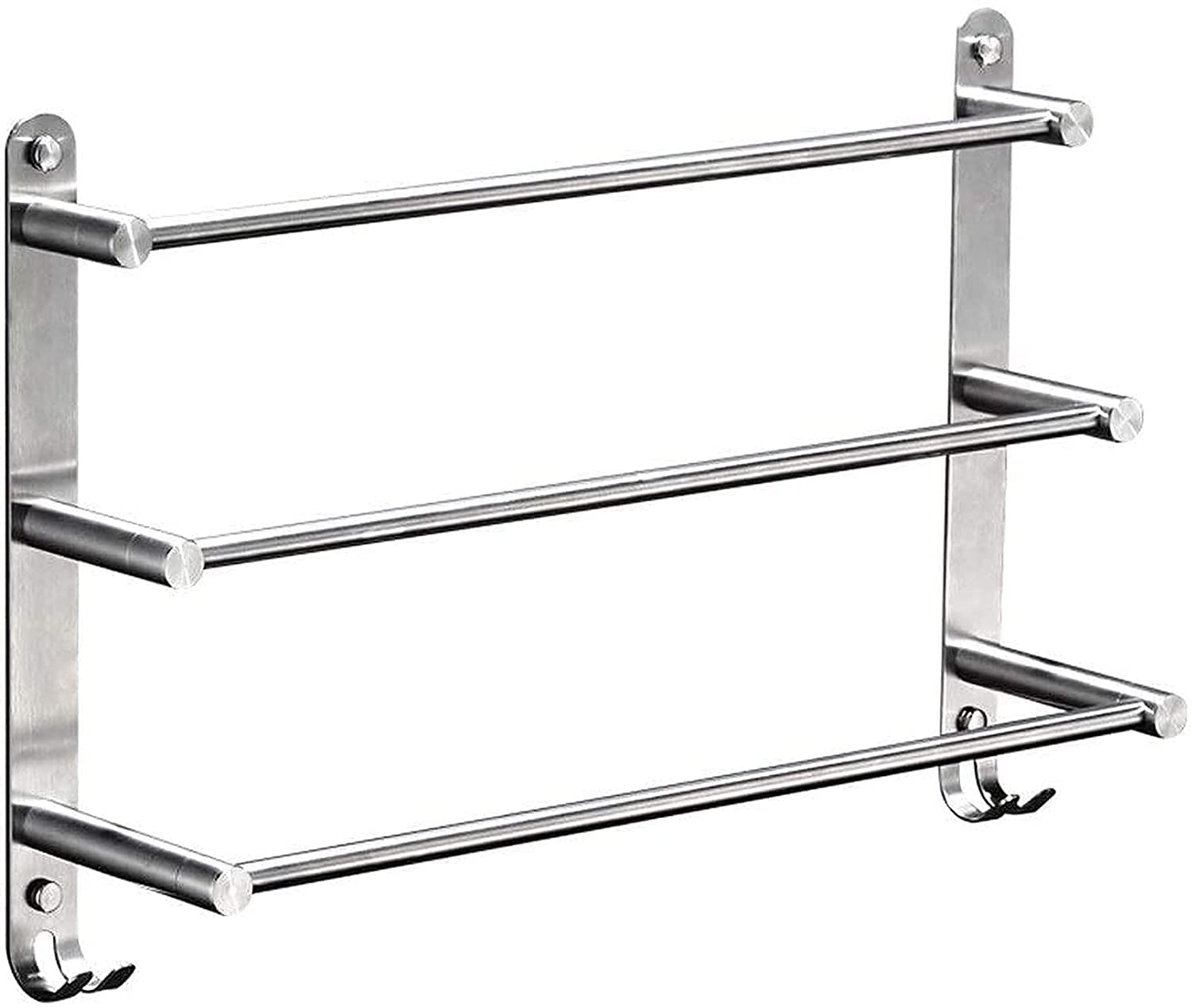 Premium 304 Stainless Steel Wall Mounted 3-Tier Bathroom Towel Rack with Hooks - 50CM Silver Towel Bar for Bathroom Storage & Organization | Perfect for Small Spaces, Apartments & Modern Home Decor