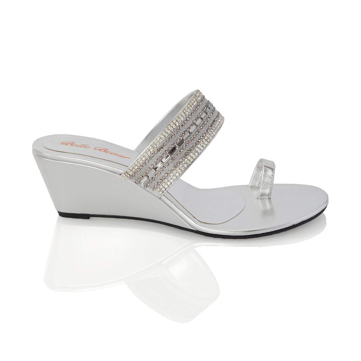**Women's Sparkly Diamante Wedge Heel Sandals with Strap - Comfortable Synthetic Beach & Evening Shoes for Summer, Holidays, Parties & Weddings**