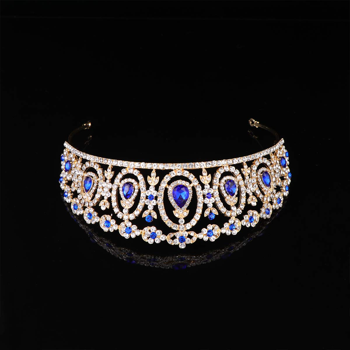 1PC Baroque Bridal Crown Rhinestone Crystal Tiara - Wedding, Birthday, Pageant Hair Accessories for Women (Sapphire Blue) - Perfect for Bridal Showers, Prom, and Special Occasions