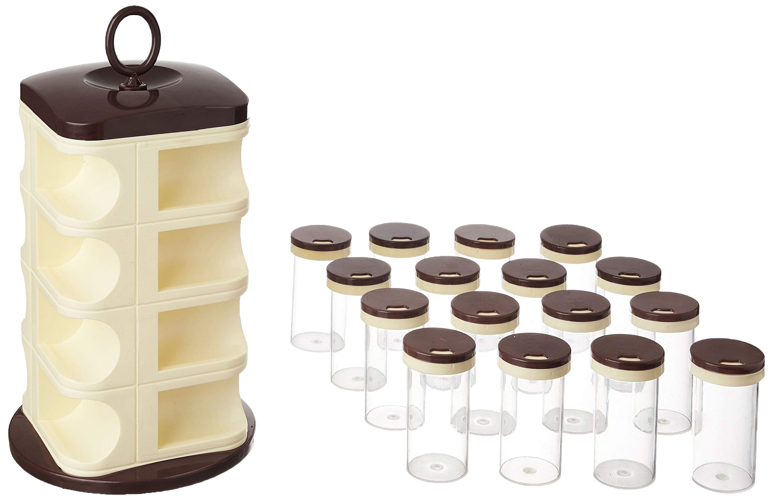 Solimo 16-Piece Revolving Spice Rack Organizer - Dark Brown Spice Storage for Kitchen Cabinet & Countertop - Space-Saving Spice Shelf for Easy Access to Seasonings & Herbs