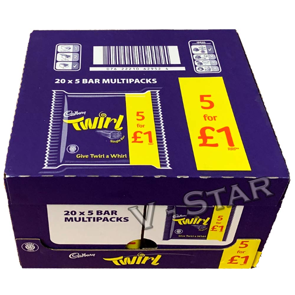 CADBURY Twirl Chocolate Bars - Pack of 20 (5 Bars Each) | Original UK Import | Perfect for Gifts, Parties & Snacking