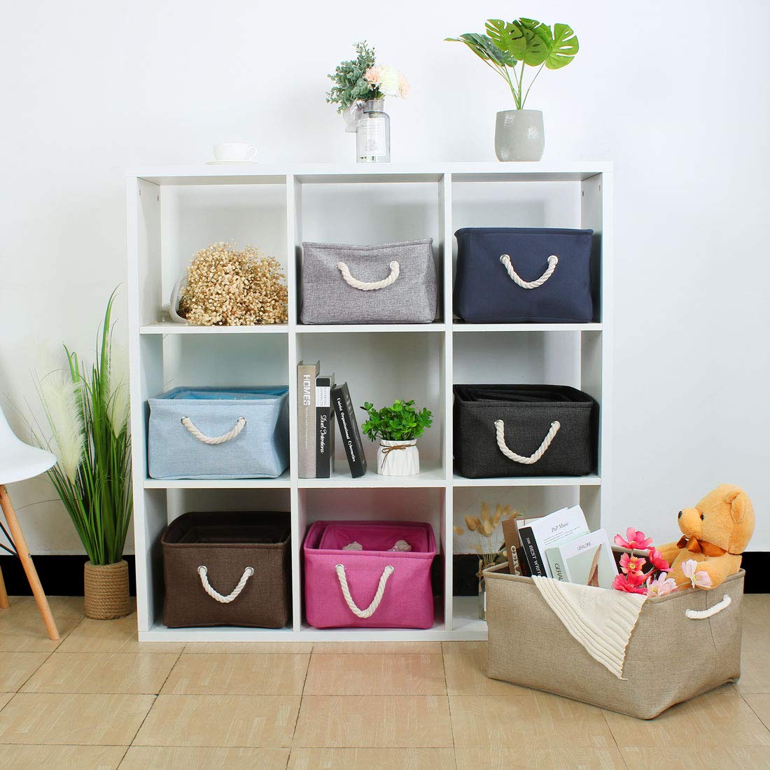 uxcell Collapsible Fabric Storage Basket - 50L Dark Blue Linen & EVA Organizer with Dual Handles | Space-Saving Solution for Bedroom, Office, Closet, Nursery & Laundry Room Organization