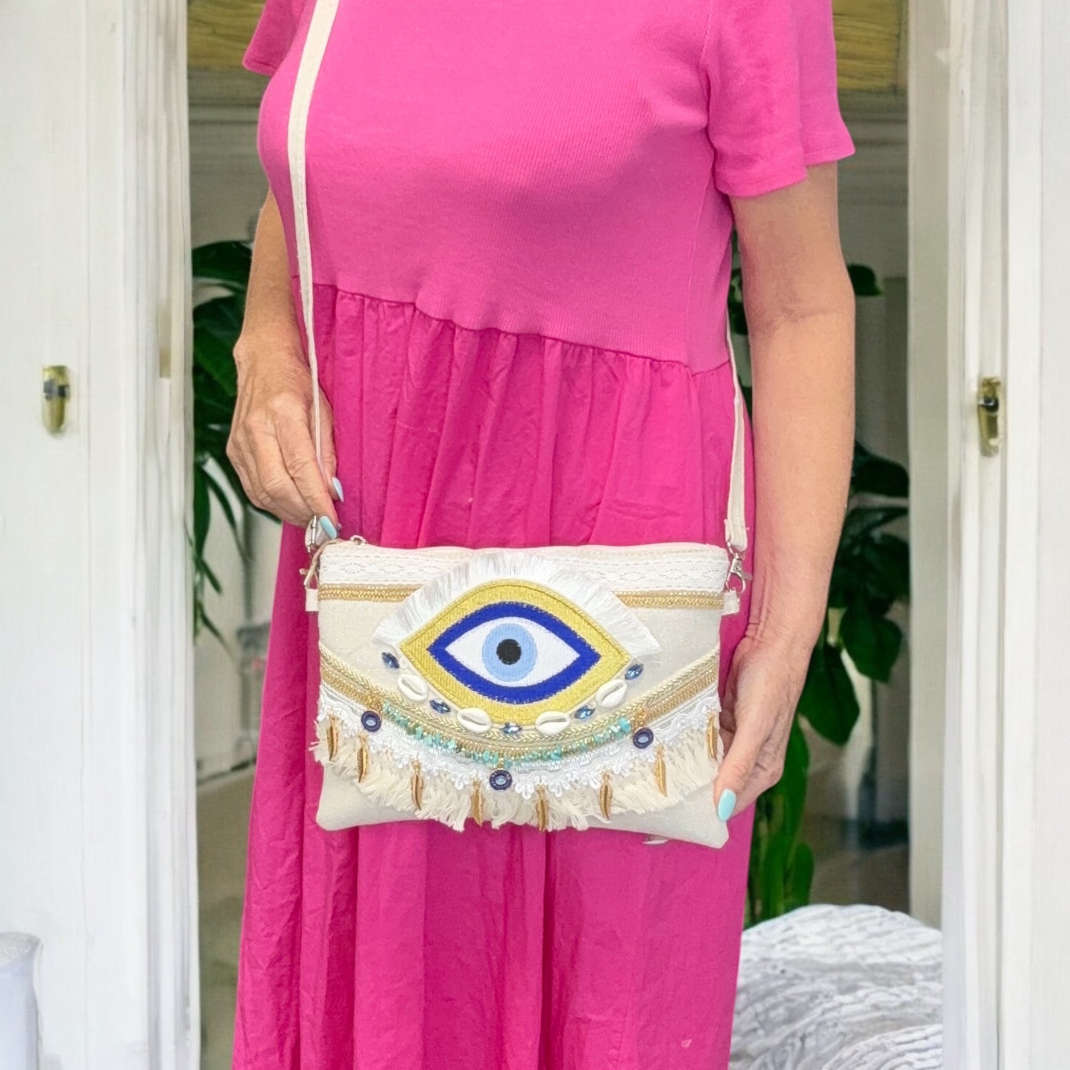 Evil Eye Clutch Bag for Women - Stylish Navy Blue Handbag with Protective Symbol - Perfect for Parties, Weddings & Evening Events