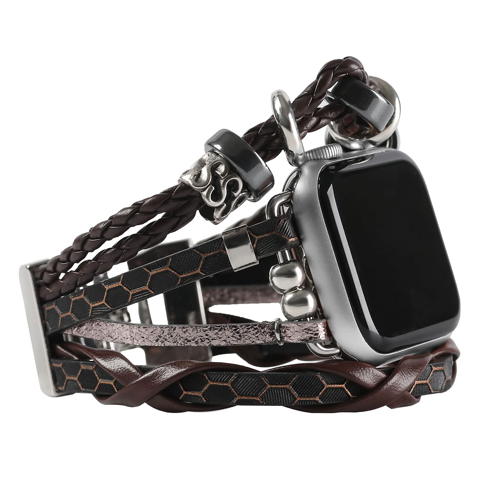 Premium Genuine Leather Apple Watch Bands 38mm 40mm 41mm for Men & Women - Boho Chic Bracelet Strap Compatible with iWatch Series SE/7/6/5/4/3/2/1 | Perfect for Workouts, Office Wear & Casual Fashion Accessories