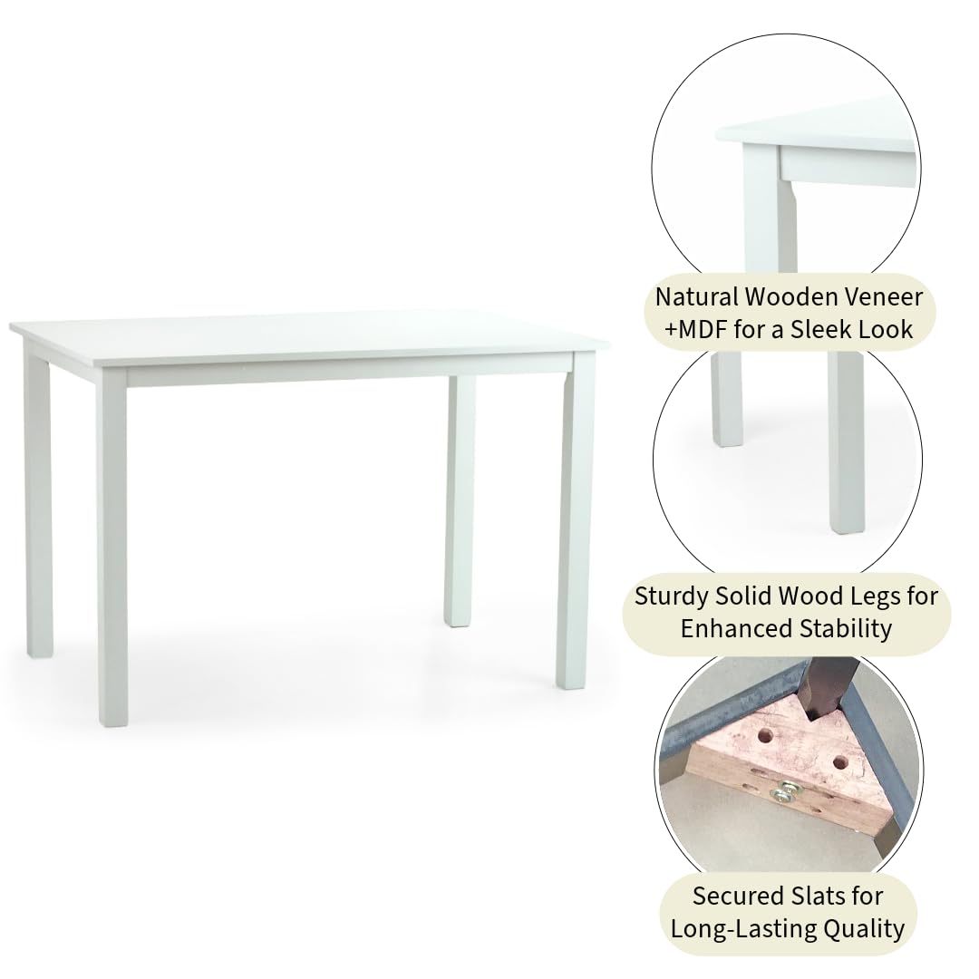Modern White Wooden Rectangular Dining Table - Contemporary Wickerix Kitchen Table for Dining Room, Breakfast Nook & Small Space Decor