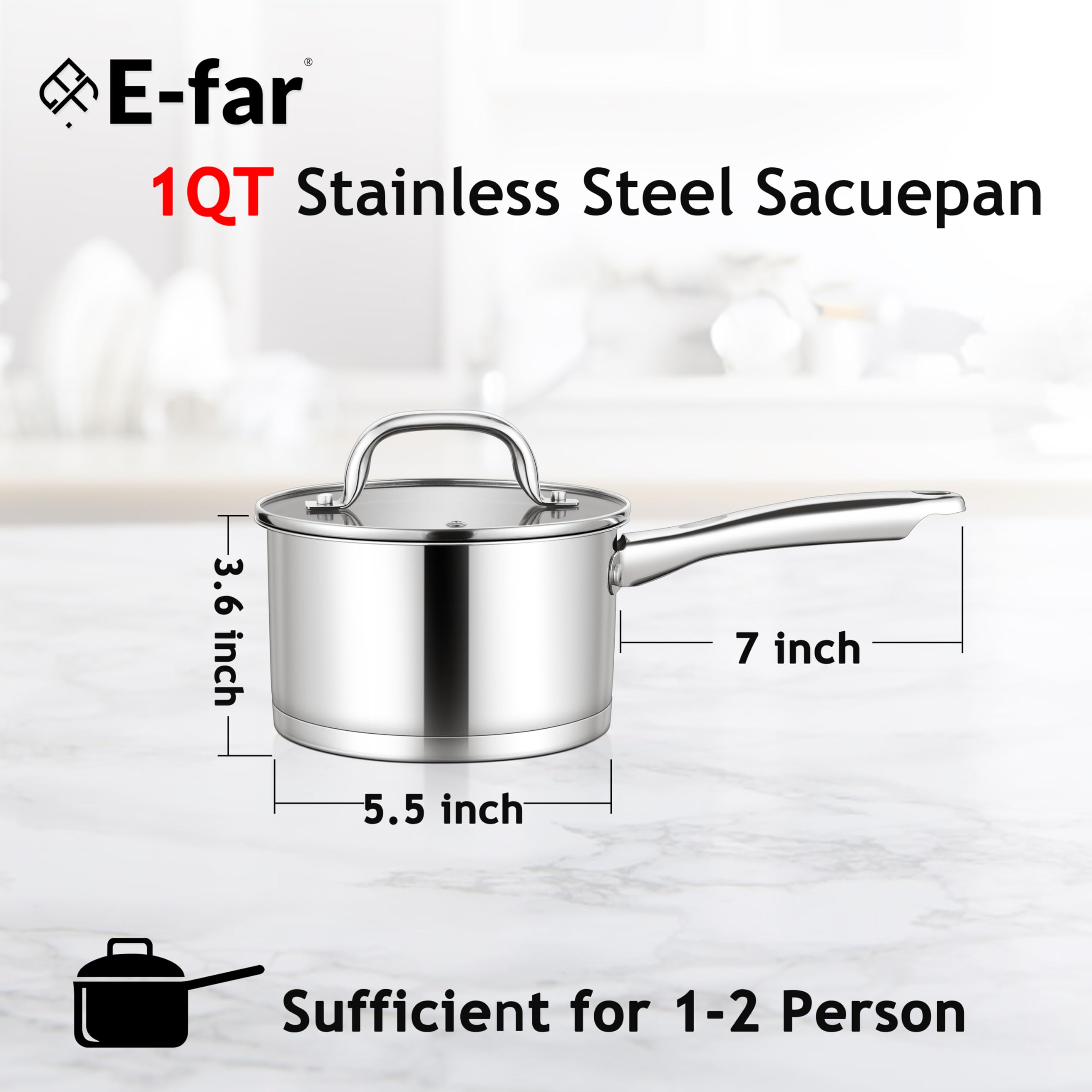 1 Quart Stainless Steel Saucepan with Lid - Small Cooking Pot for Boiling, Simmering & Saucing - Compatible with All Stoves (Gas, Electric, Induction) - Oven & Dishwasher Safe - Healthy Non-Toxic Kitchen Essential for Home Cooking, Meal Prep & Small Batch Recipes