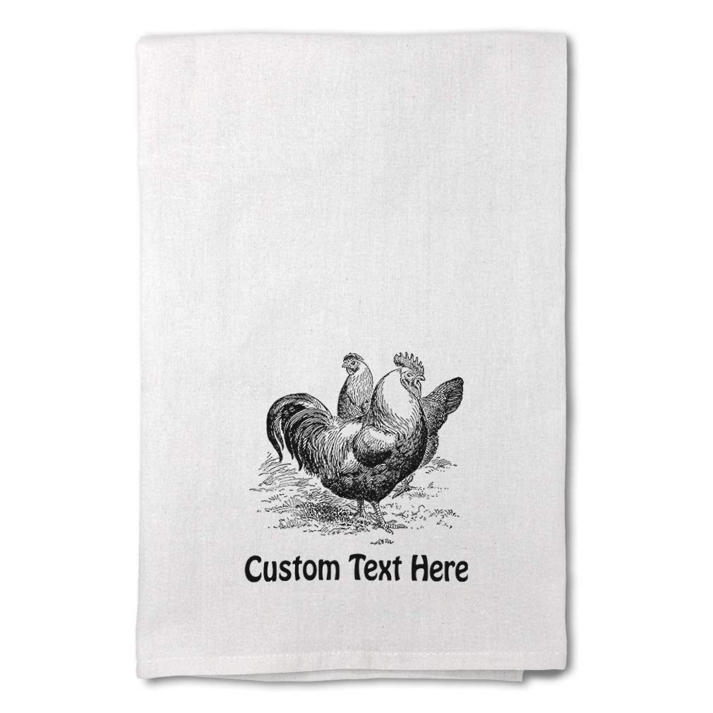 Custom Printed Rooster Hen Farm Animal Kitchen Towels - Silver Gray Dorking Style Dish Cloths for Cooking & Cleaning | Personalized Text Option | Perfect for Farmhouse Decor, Dish Drying & Gift Giving