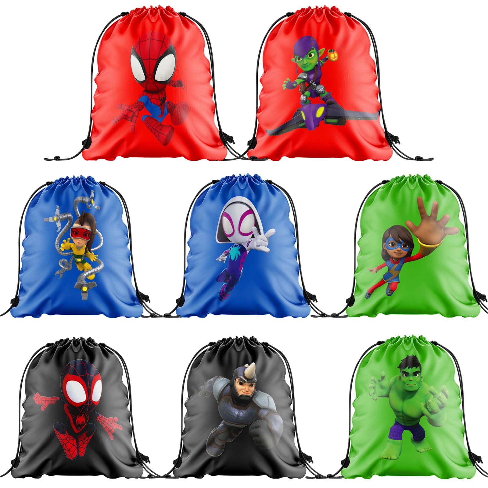 ANYMONYPF 12 Pack Spidey and His Amazing Friends Party Favor Bags - Drawstring Treat Bags for Kids Birthday, Halloween Goodie Bags, Superhero Themed Party Supplies & Gift Favors