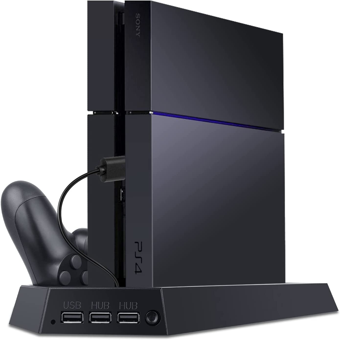 Vertical Charging Stand with Cooling Fan for PS4 Controller - Dual Station Charger for Sony PlayStation 4 Console (Not Compatible with PS4 Slim/Pro) - Perfect for Gaming Sessions & Organized Controller Storage