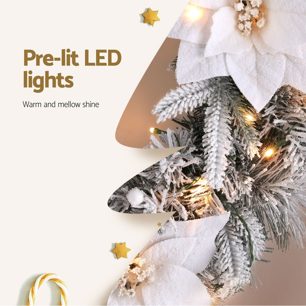 60cm Christmas Wreath with LED Lights - Snowy Floral Garland for Holiday Party Decor - Perfect for Front Door, Fireplace & Winter Wedding Decorations