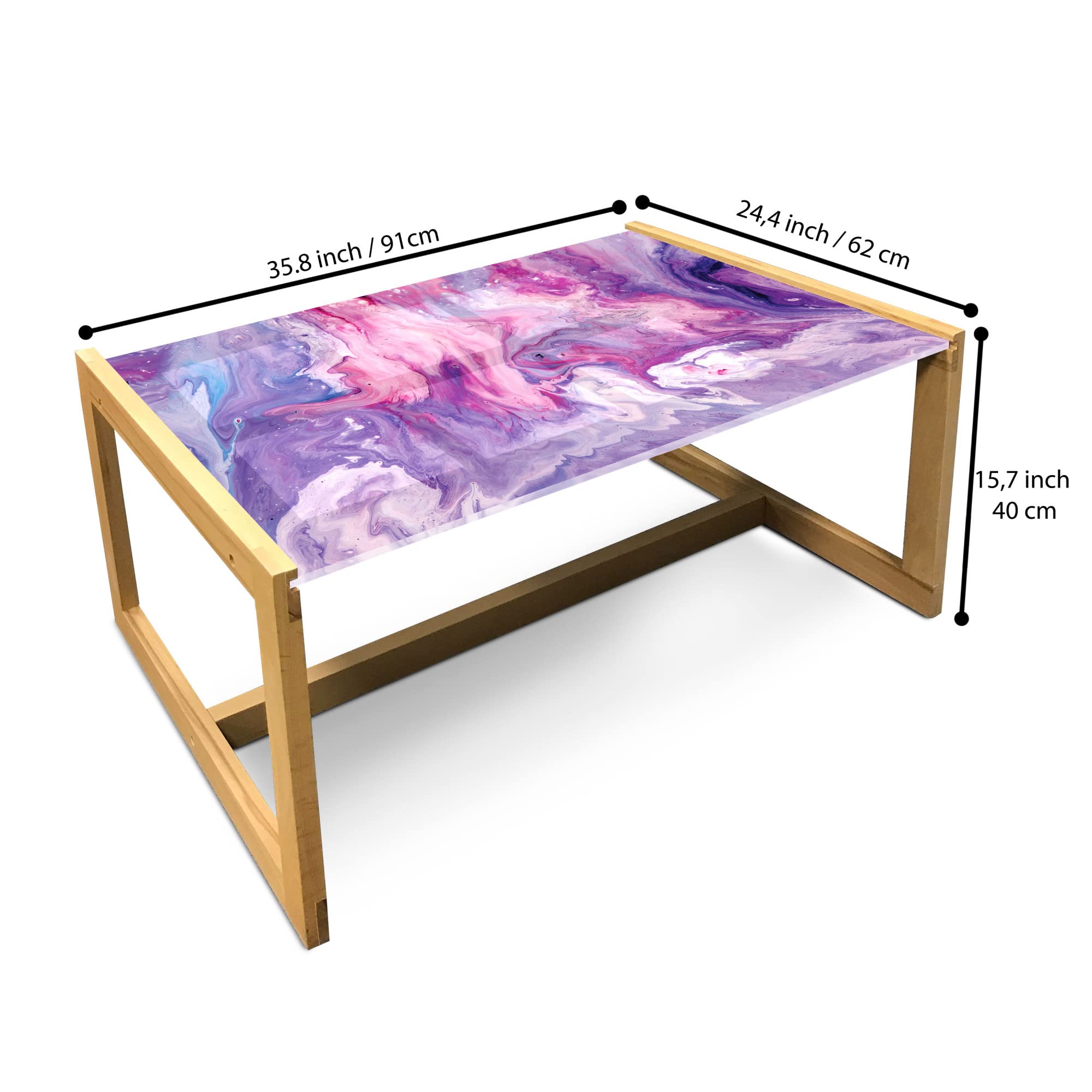 Ambesonne Marble Coffee Table - Abstract Soft Print, Acrylic Glass with Wooden Frame for Office & Dorm Decor