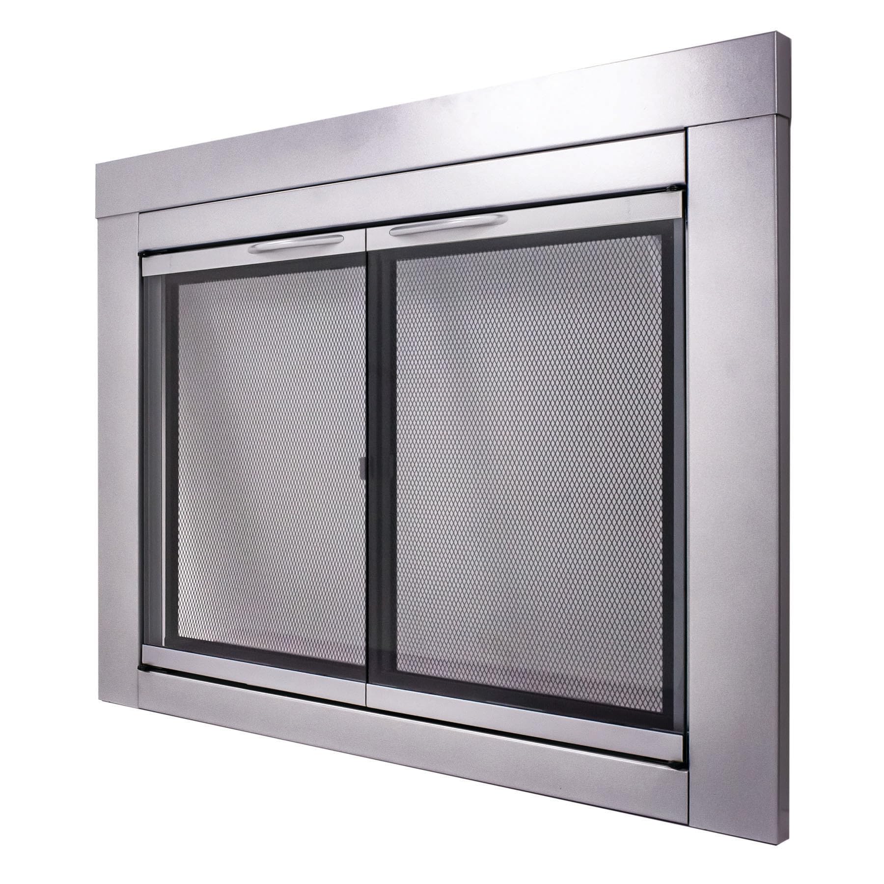 Pleasant Hearth Alpine Collection Fireplace Glass Door - Tempered Glass Fireplace Screen for Wood Burning Stoves - Perfect for Living Room, Patio & Cabin Heating Safety
