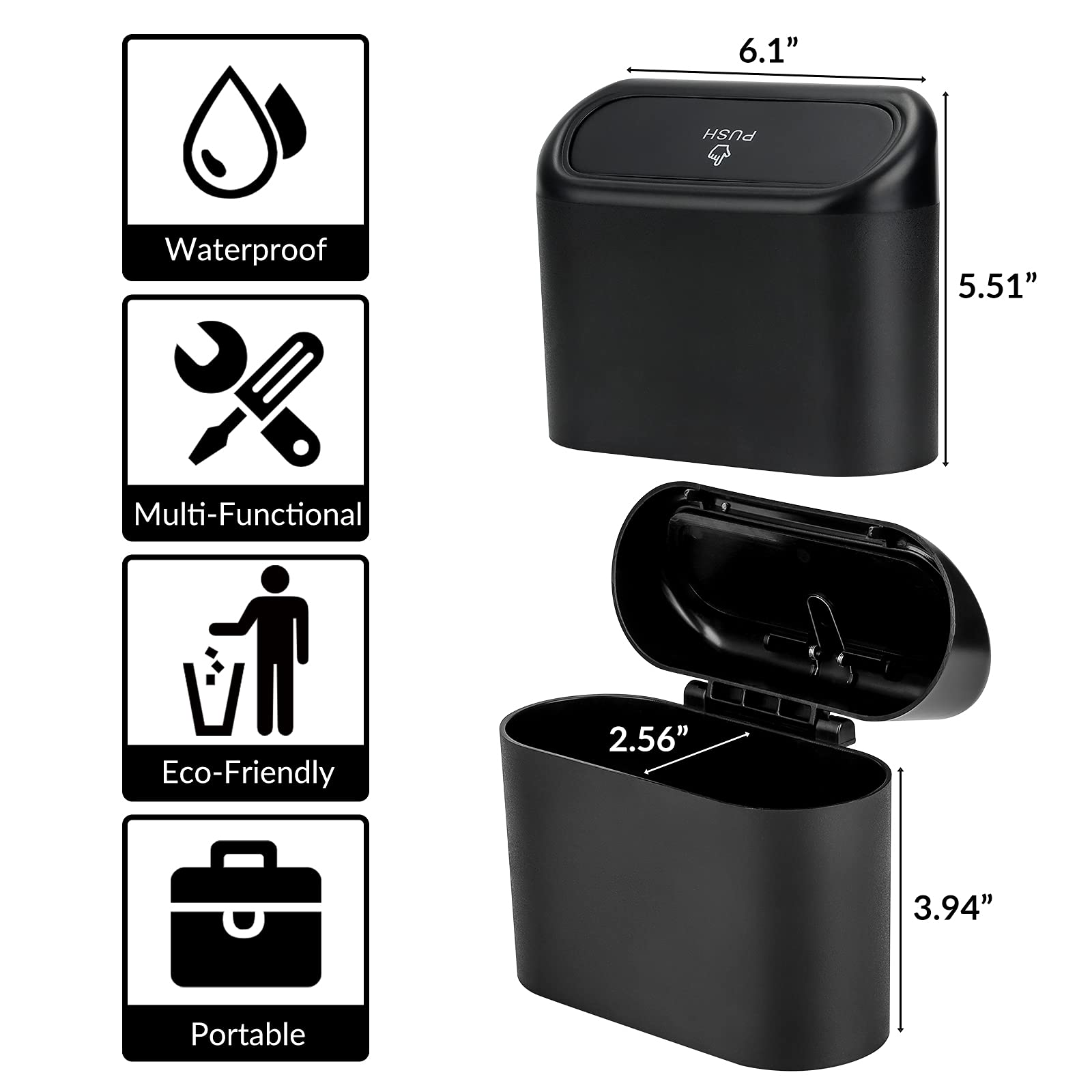 Leakproof Car Trash Can with Lid - Mini Vehicle Garbage Bin with 40 Trash Bags - Auto Trash Container for Car, Home, Office, Kitchen & Bedroom - Perfect for Road Trips, Commuting & Daily Use