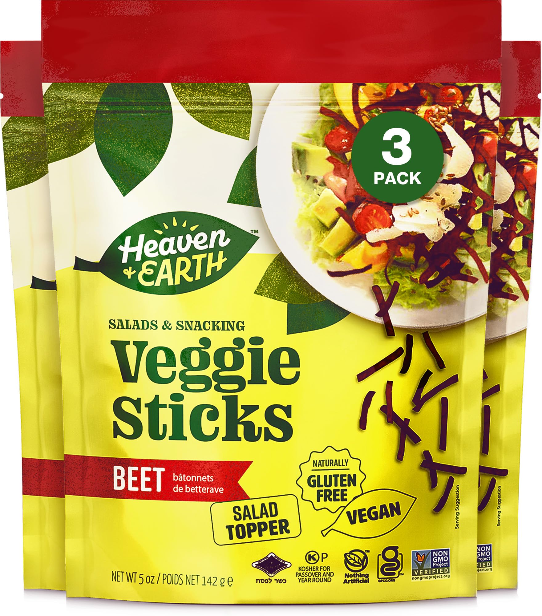 Organic Beet Sticks for Salad Topping - Crunchy & Healthy Snack - 5oz (3 Pack) - Perfect for Salads, Yogurt Bowls & Healthy On-the-Go Snacking