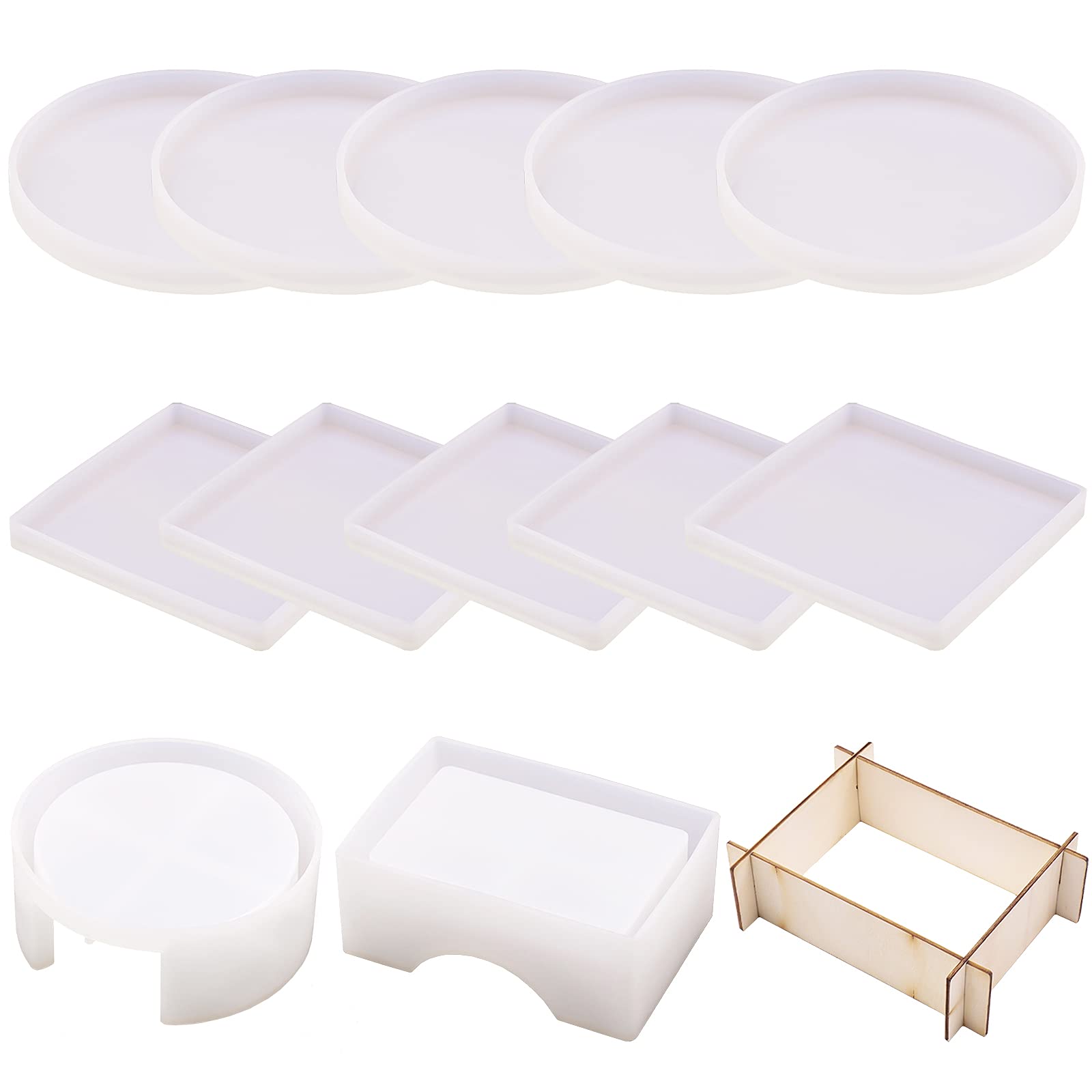 SUBANG 12-Piece Silicone Resin Casting Mold Set - 5 Square Coaster Molds, 5 Round Coaster Molds & 2 Holder Molds for DIY Epoxy Resin Crafts, Home Decor, and Gift Making
