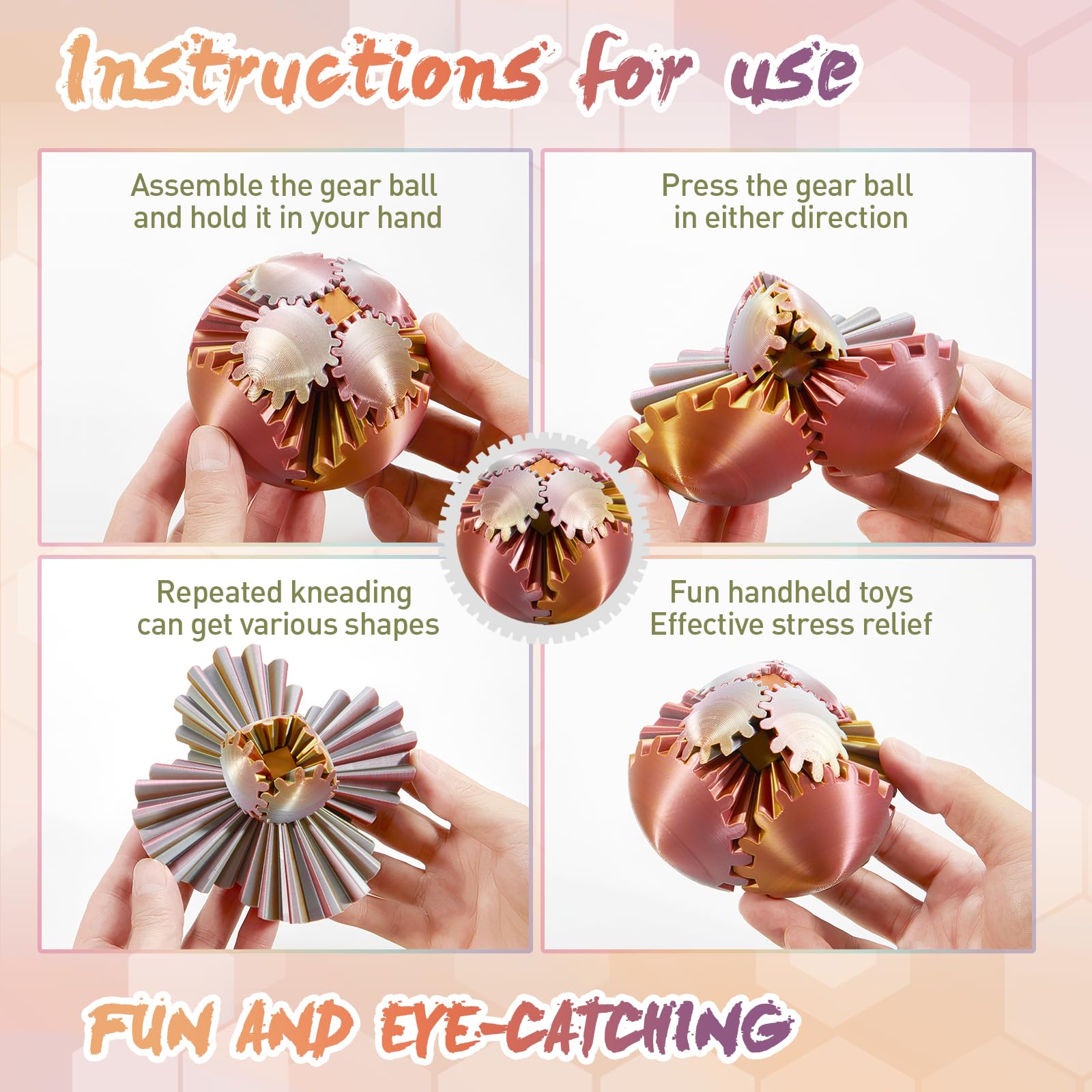 3D Printed Gear Ball - Steampunk Fidget Toy for Adults & Kids, Easter Basket Stuffers, Stress Relief Spin Ball Cube - Perfect for Office, Classroom & Travel