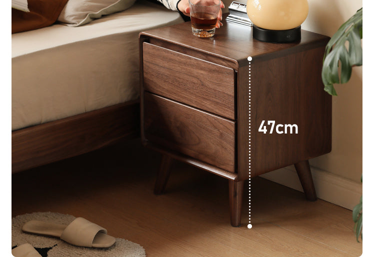 Solid Black Walnut Wood Classic Nightstand - Stylish Bedside Table for Bedroom, Living Room & Guest Room