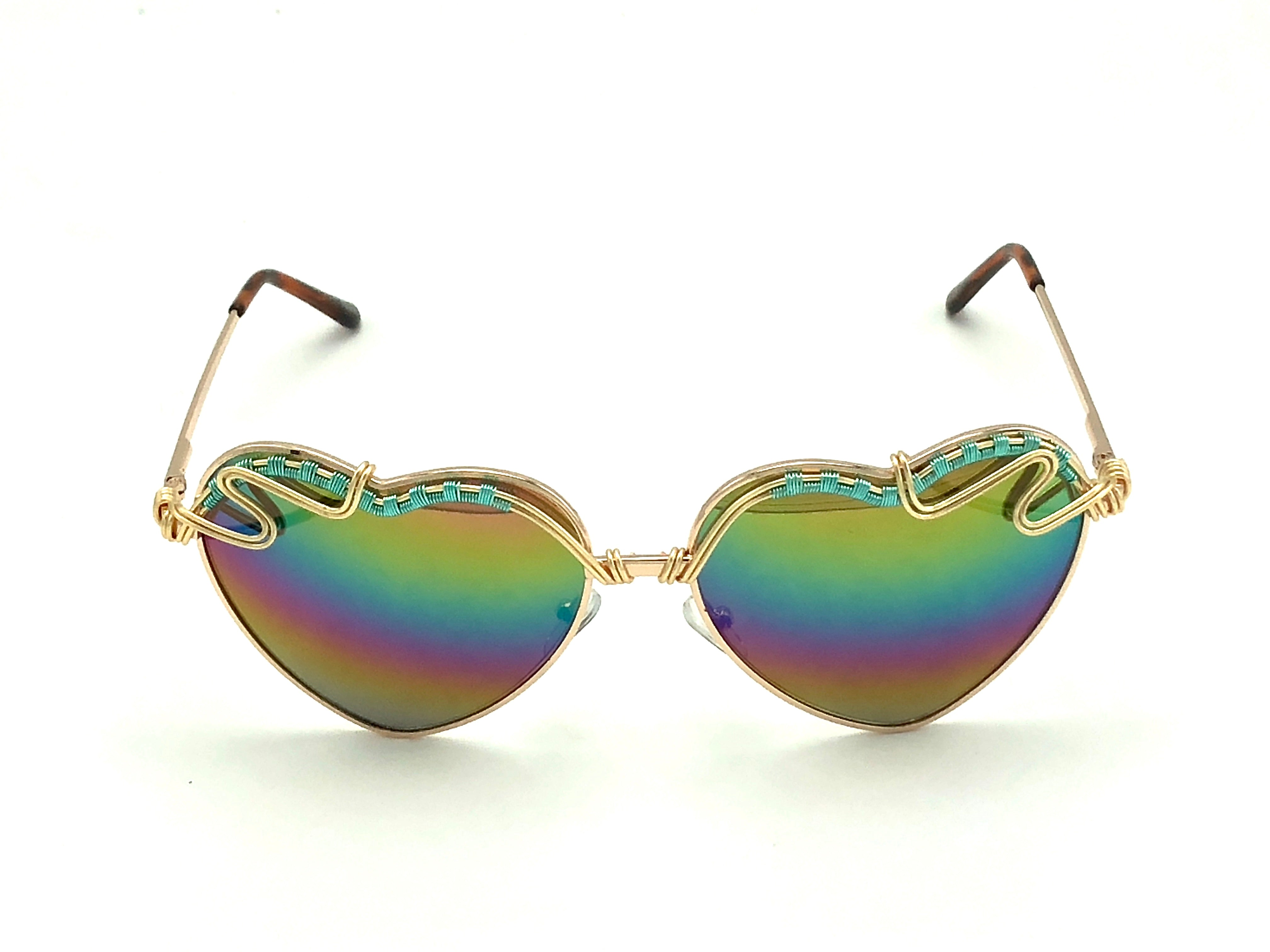 Heart Rainbow Gold Teal CR - Elegant Jewelry for Women, Perfect for Parties, Weddings & Special Occasions
