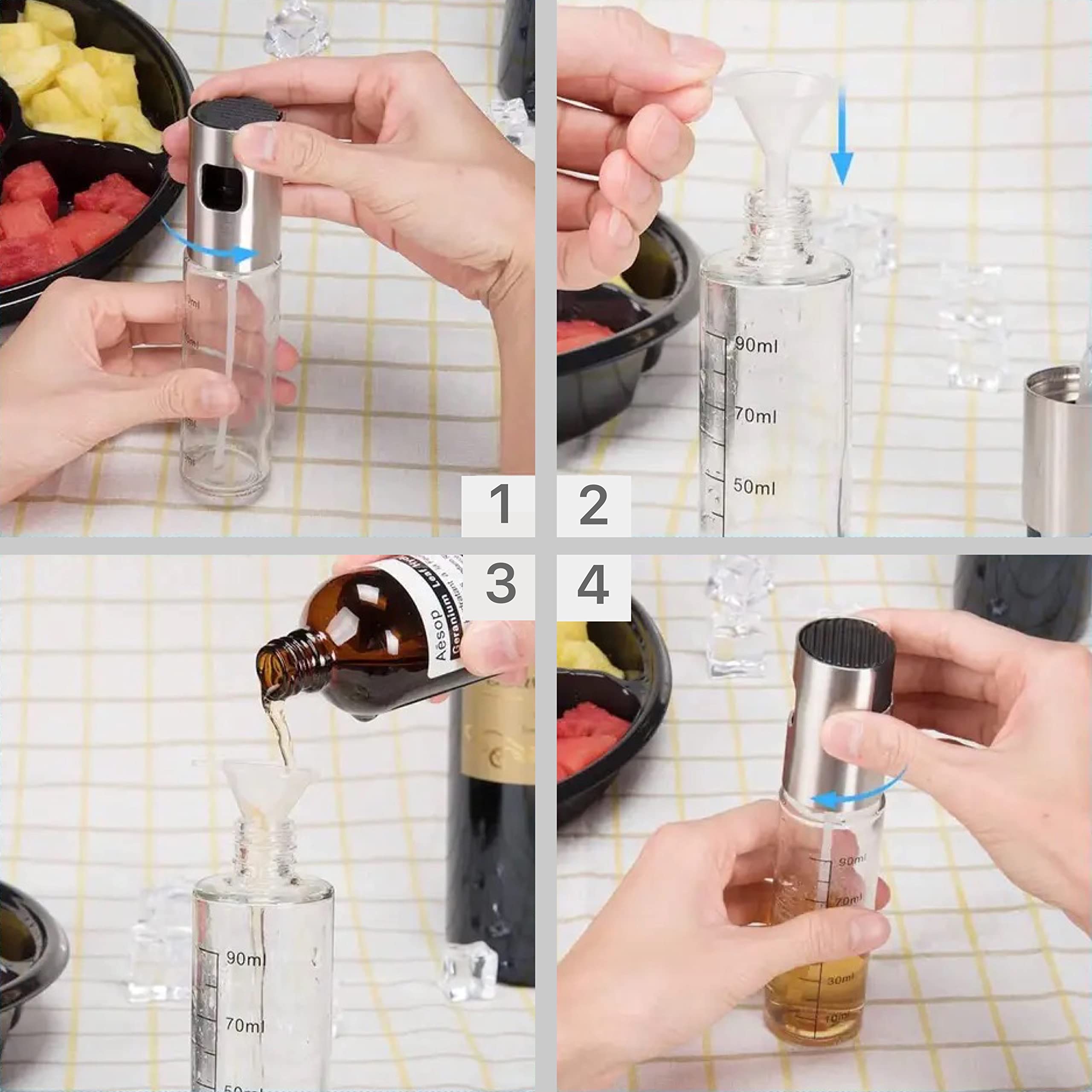 Stainless Steel Oil Sprayer for Cooking - 100ml Olive Oil Mister for Air Fryers, Baking, Roasting & Frying | Oil Spray Bottle & Vinegar Soy Sauce Dispenser | Perfect for Kitchen, BBQ & Healthy Cooking