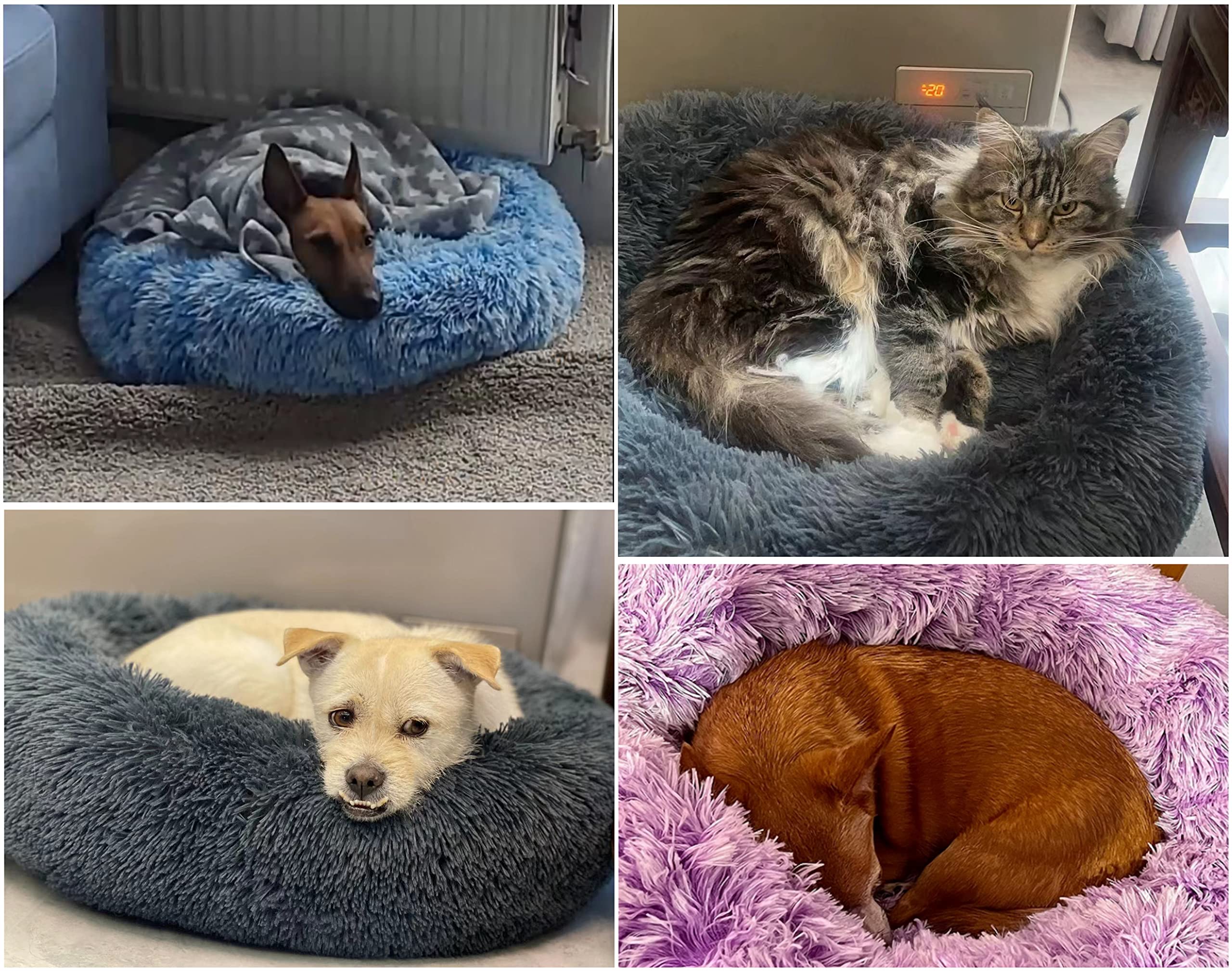 39 Inch Calming Donut Dog Bed - Round Anti-Anxiety Faux Fur Pet Cushion with Removable Washable Cover, Fluffy Comfy Furry Bed for Small to Large Dogs (Dark Grey) - Perfect for Anxiety Relief, Cuddling & Relaxation in Living Room or Bedroom