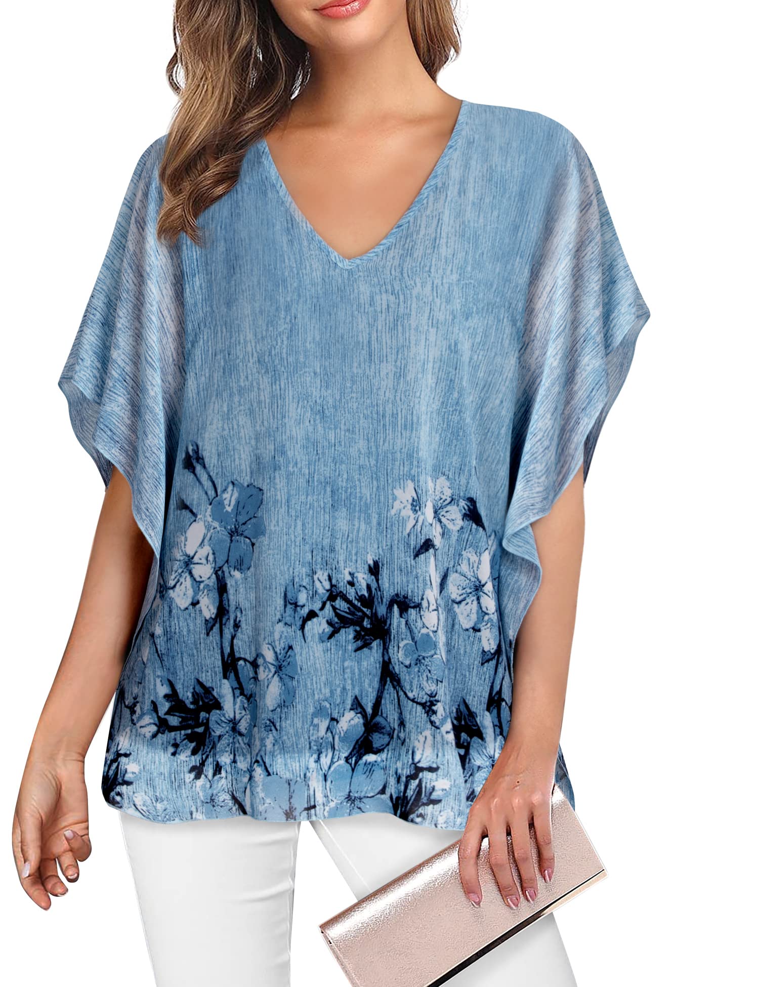 Lotusmile Women's Elegant Loose Flounce Flutter Sleeve Chiffon Blouse - Double-Layered Dressy Work Top for Office, Party & Special Occasions