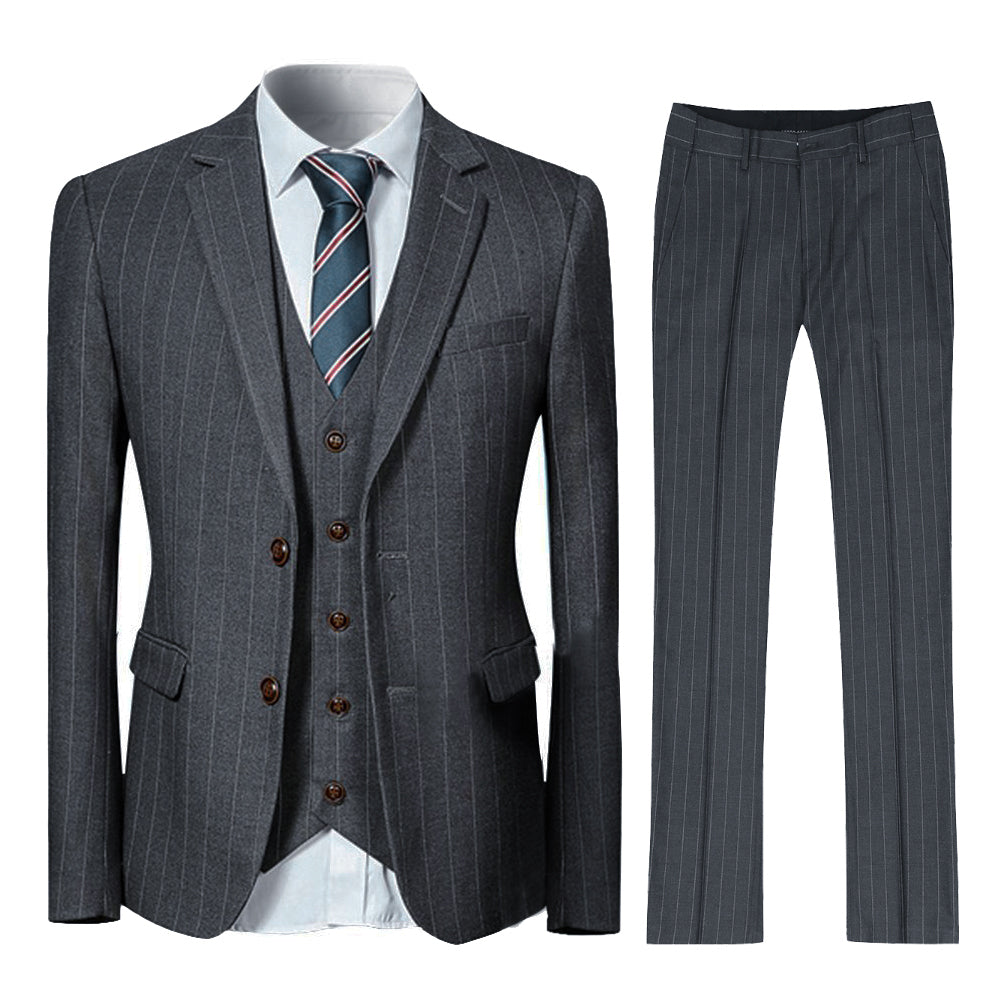 Premium 3-Piece Titanium Silver Suit with Stripe Design - Formal Business Attire for Weddings, Interviews & Professional Events