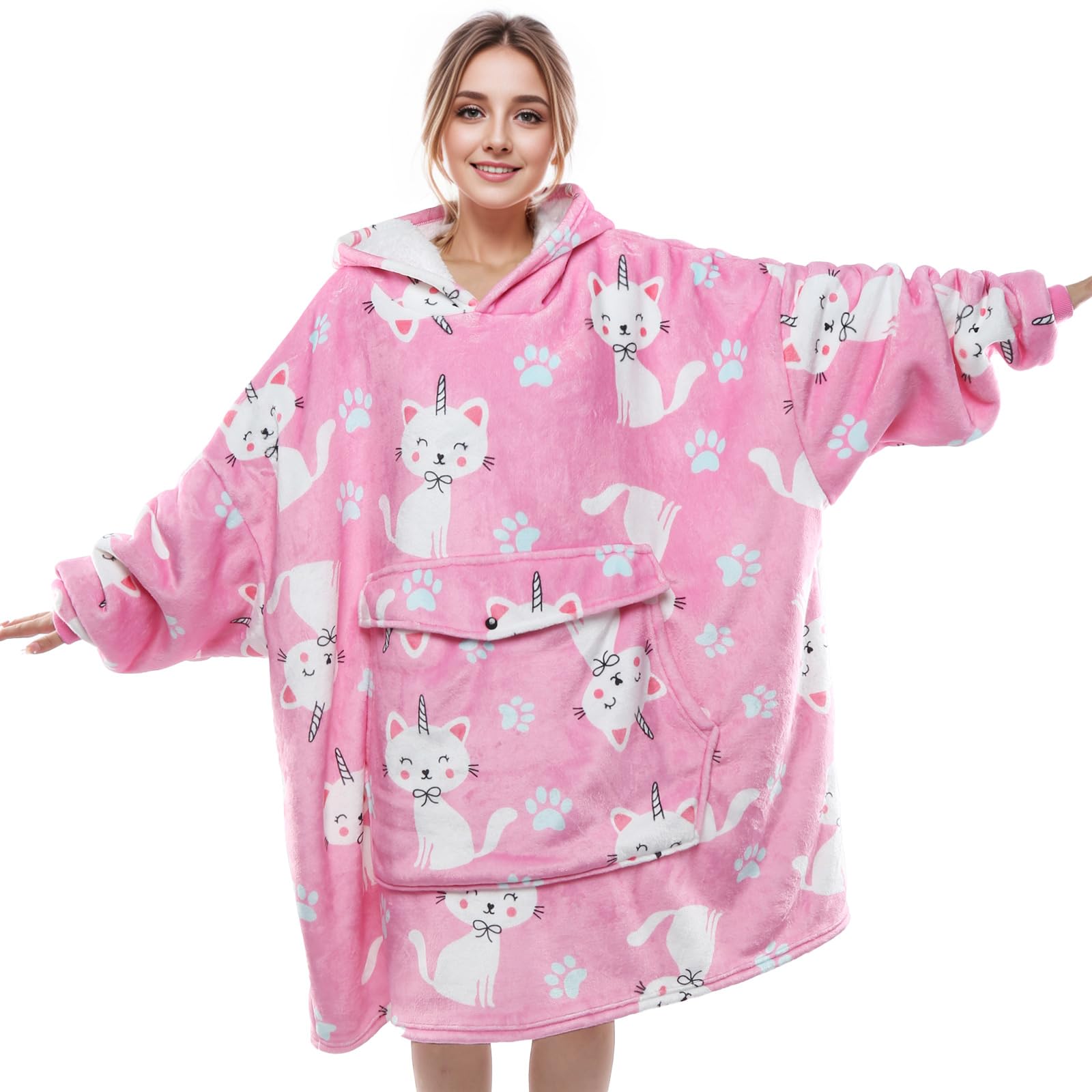 Cozy IvyH Oversized Hoodie Sweatshirt Blanket - Soft Sherpa Wearable Blanket with Stylish Print - Perfect Mother Daughter Gift for Movie Nights & Winter Lounging