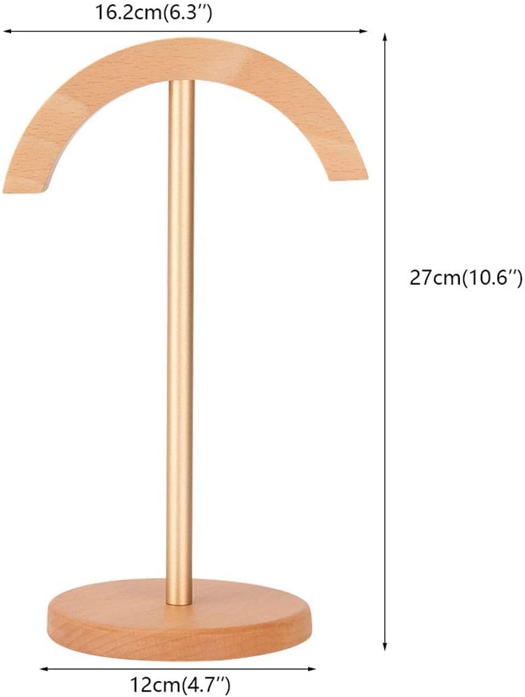 Premium Wooden & Aluminum Headphone Stand - Universal Headset Holder with Walnut & Gold Finish | Desk Organizer for Gaming, Office, or Studio Use