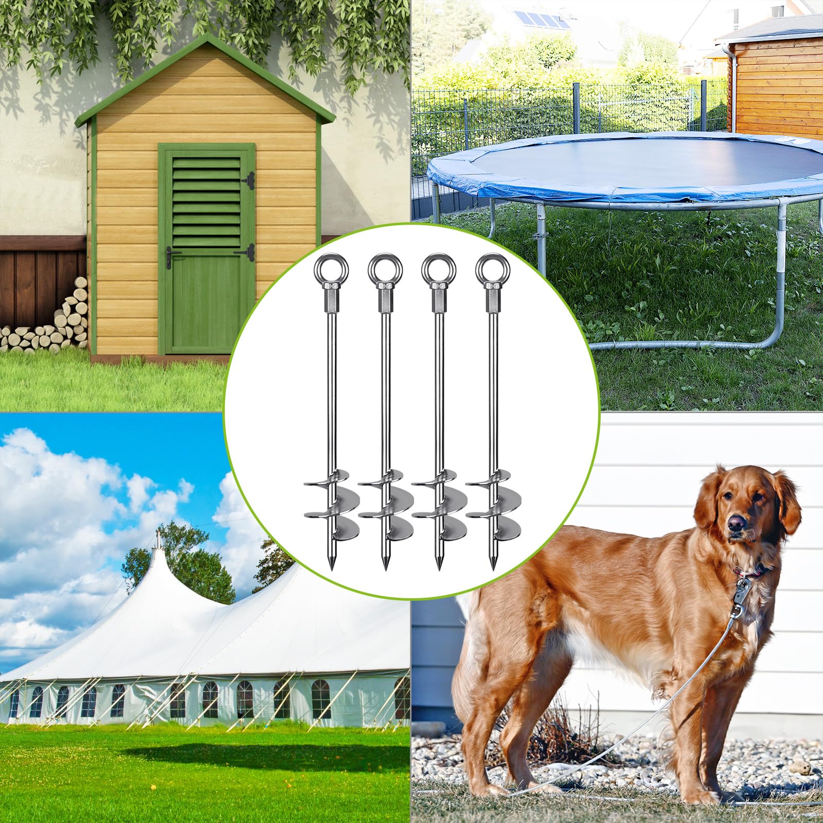 18'' Heavy Duty Fully Welded Screw-in Ground Anchors - 2 Pack Wide Spiral Earth Anchors for Swing Sets, Trampolines, Sheds & Mobile Homes - Wind Resistant Outdoor Anchoring System for Secure Stabilization in All Weather Conditions
