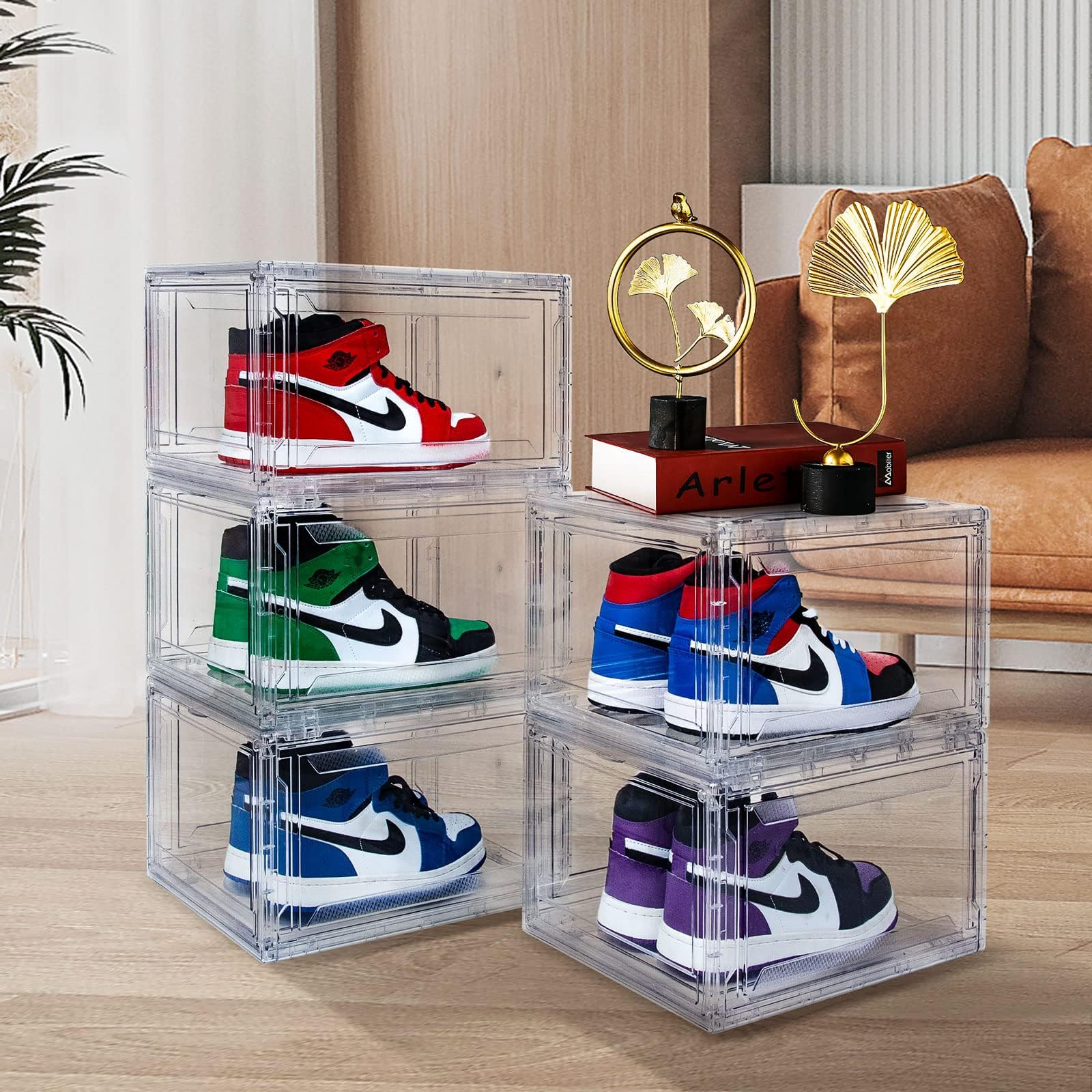 12 Pack Clear Acrylic Shoe Storage Boxes - Drop Front Stackable Sneaker Organizer for Size 15 | Perfect for Closet Organization, Sneaker Collection Display & Shoe Rack Storage