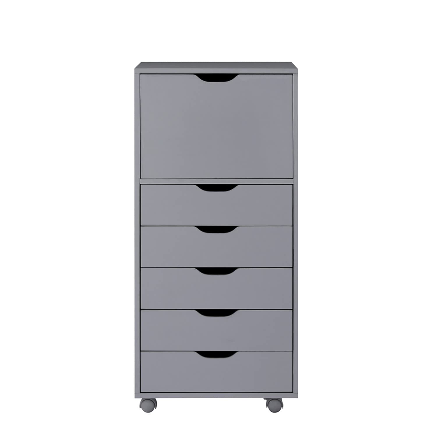 Naomi Home 6-Drawer Tall Dresser Storage Cabinet with Wheels - Wooden Makeup Organizer & Closet Chest for Bedroom, Gray - Perfect for Makeup Storage, Bedroom Organization, and Closet Space Saving