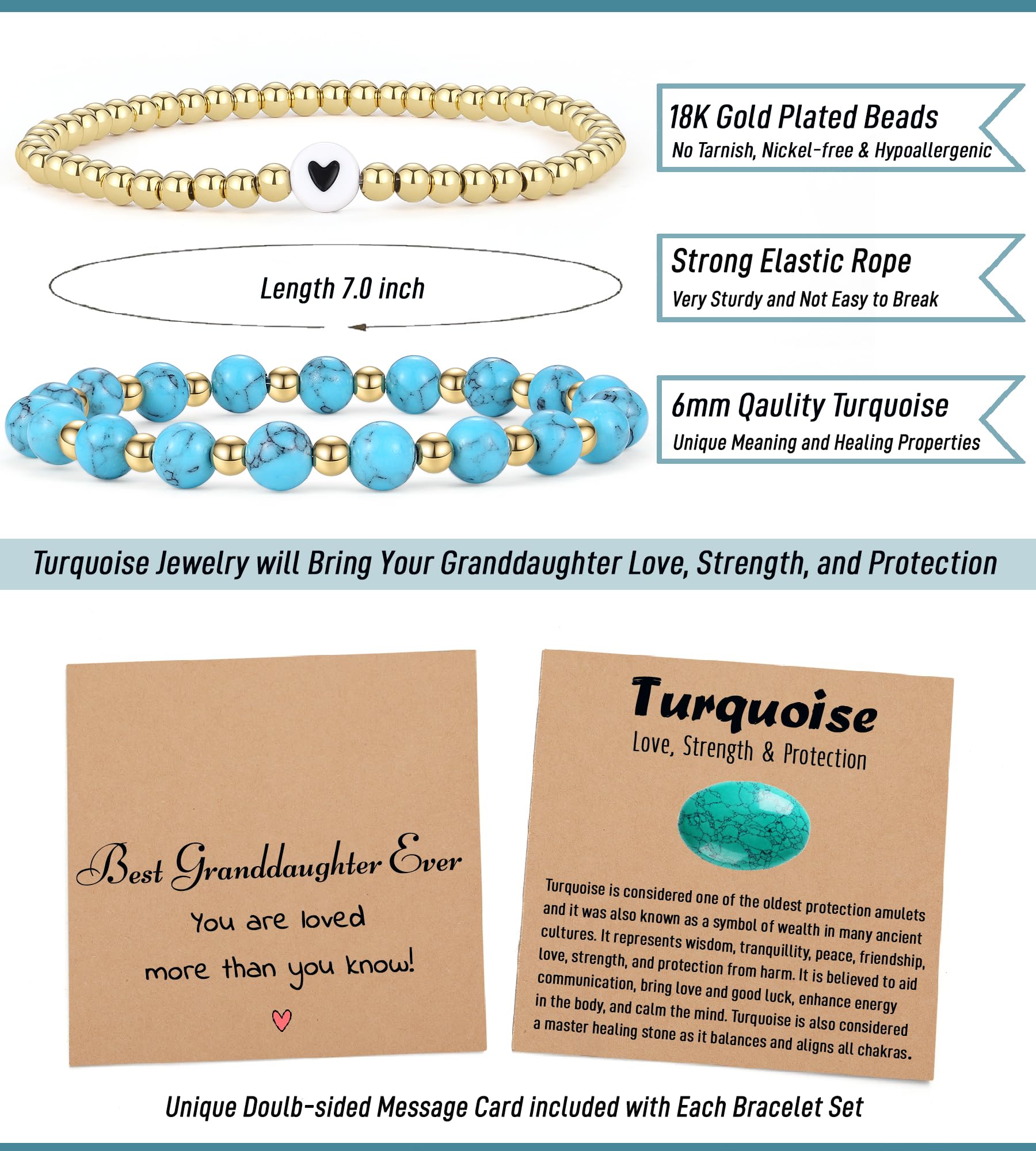 2Pcs Gold Beaded Bracelet Set for Women, Turquoise Jewelry Gift for Mom, Daughter, Sister & Friends - Perfect for Birthday, Anniversary & Everyday Wear