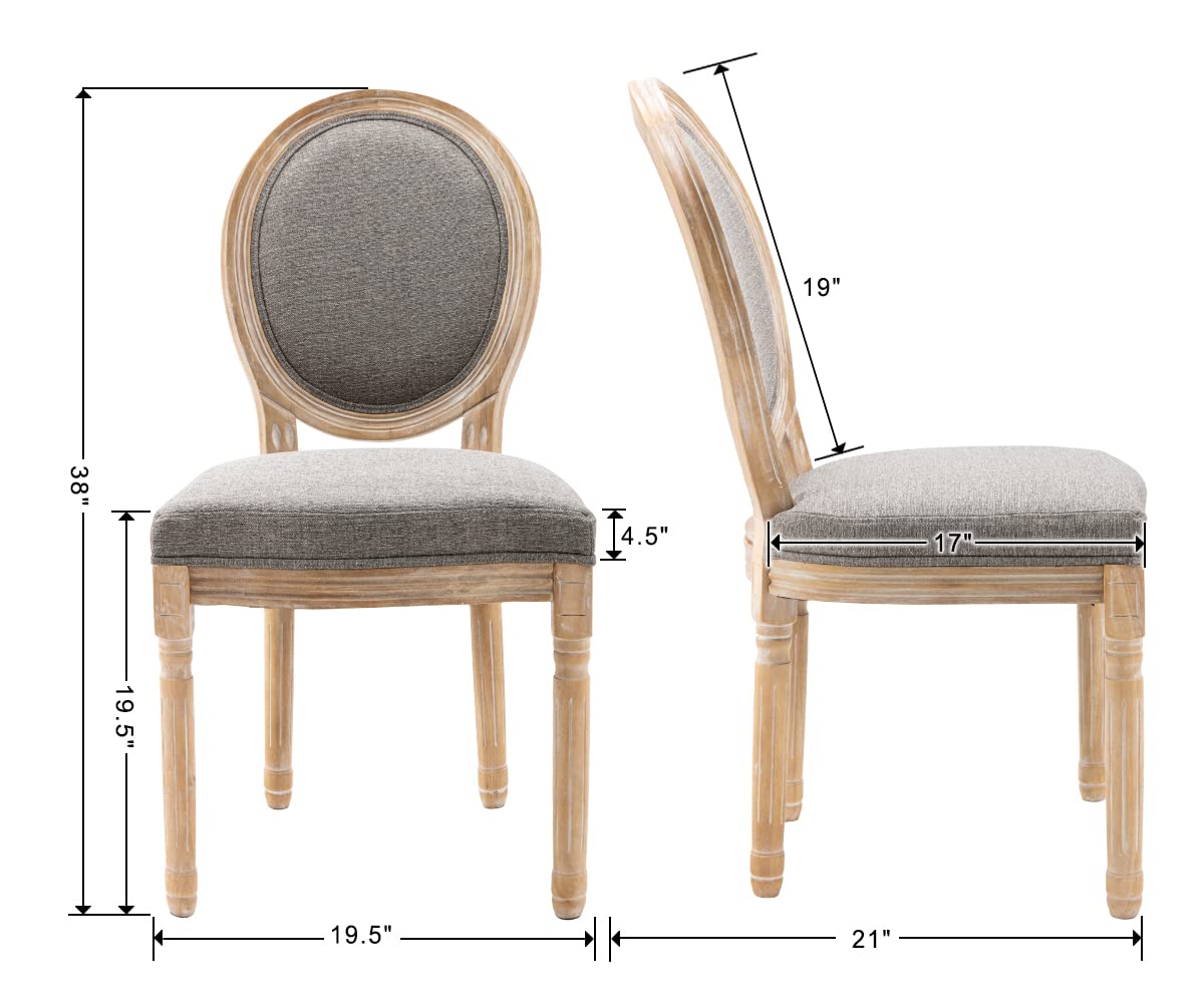 Guyou 4-Piece Upholstered Dining Chairs Set - Distressed Driftwood French Country Vintage Style with Round Fabric Back, Grey - Perfect for Kitchen, Dining Room & Living Room Accent Seating