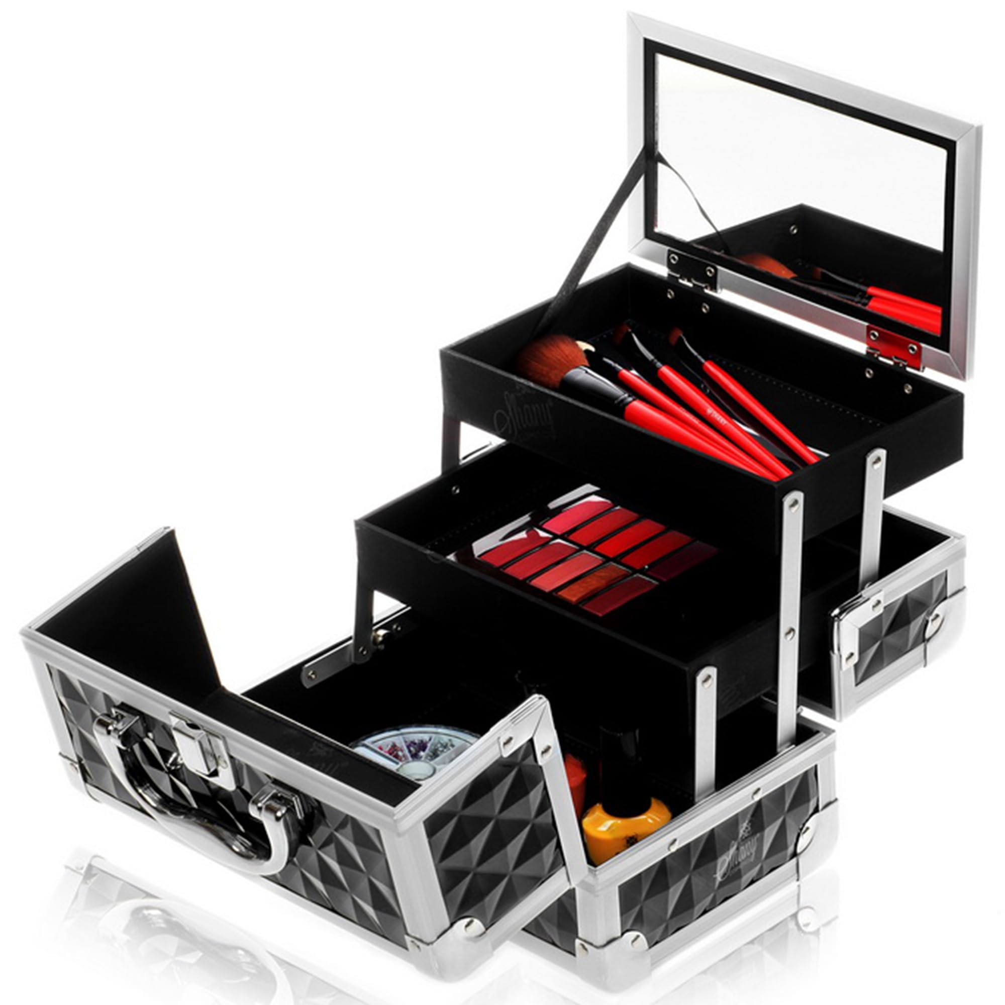 SHANY Portable Makeup Train Case with Mirror & Locks - Beauty Organizer for Travel & Storage